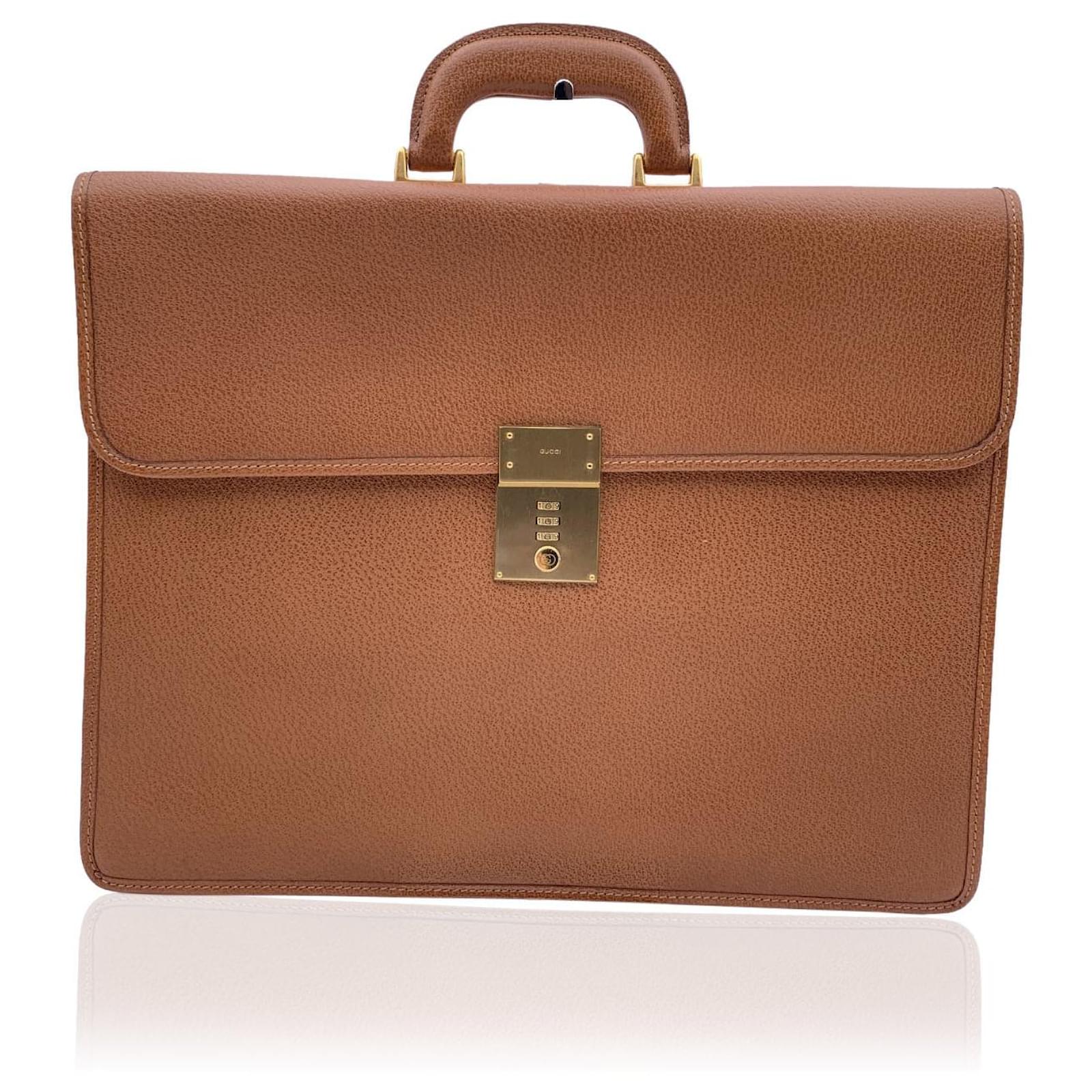 Gucci Cuir beige beige vintage Sac de travail mallette à