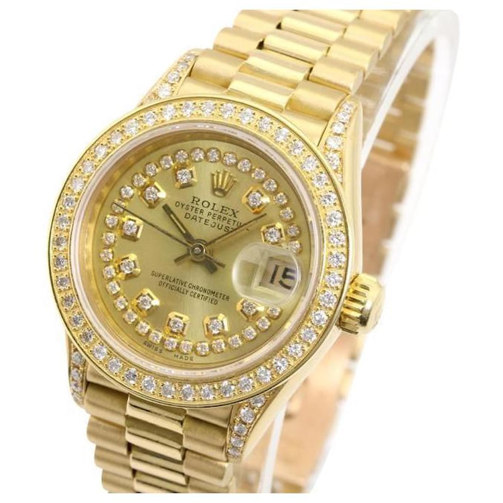 Rolex Champagne Lady Datejust Diamond Dial Lugs President Band 26mm ...