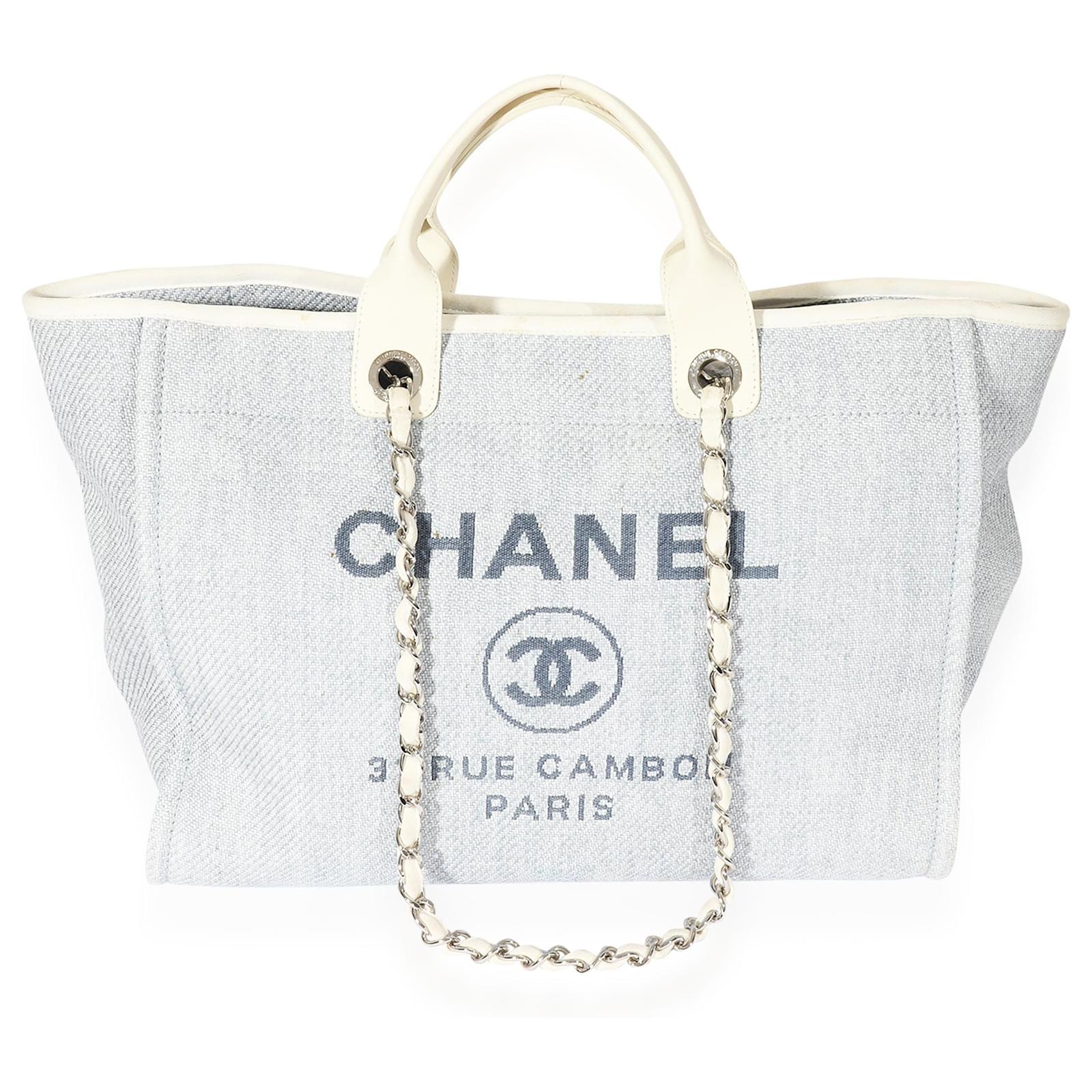 Chanel Raffia Blue White Large Deauville Tote Leather ref.706461 - Joli  Closet