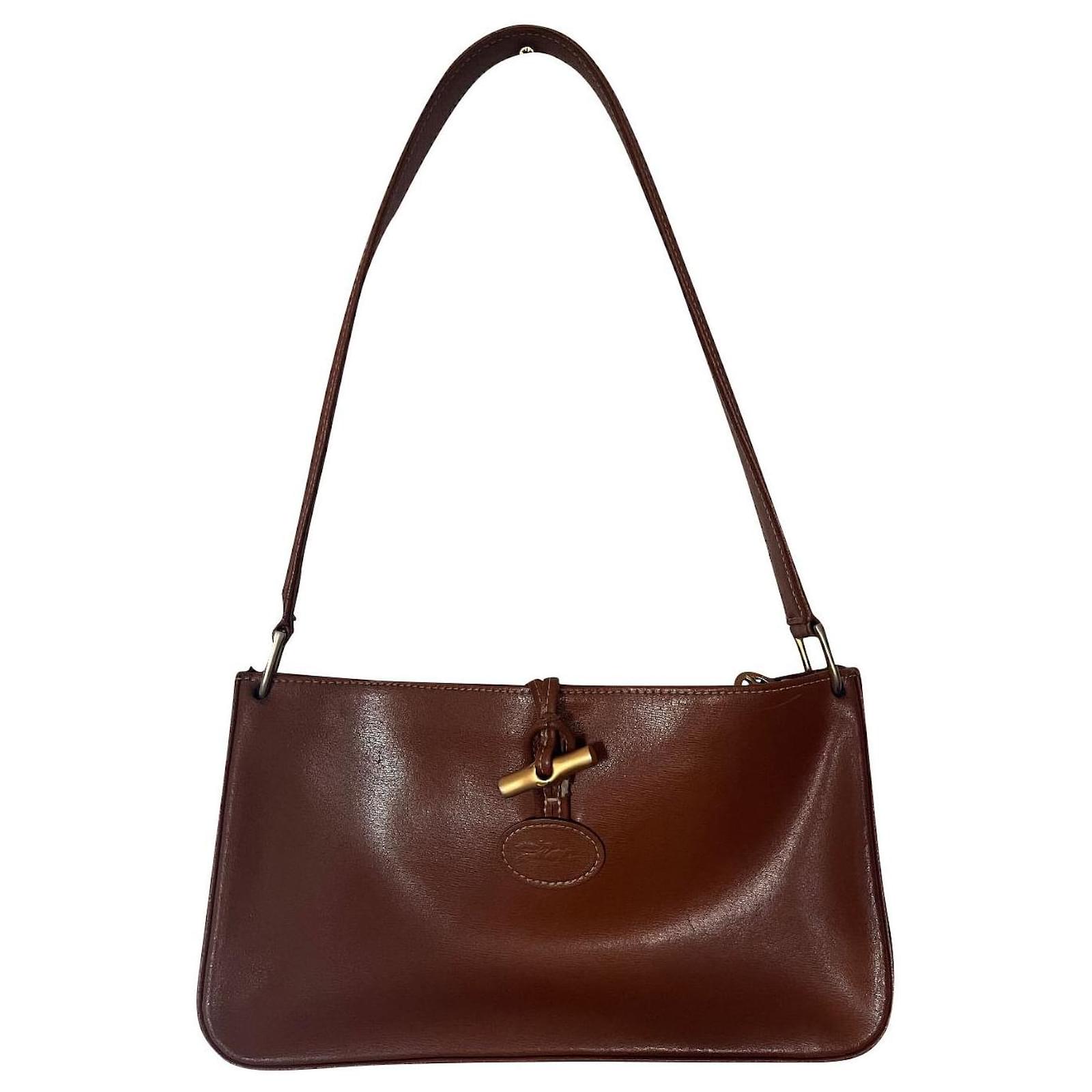 Longchamp, Bags, Longchamp Vintage Roseau Brown Shoulder Bucket Bag Or Crossbody  Bag