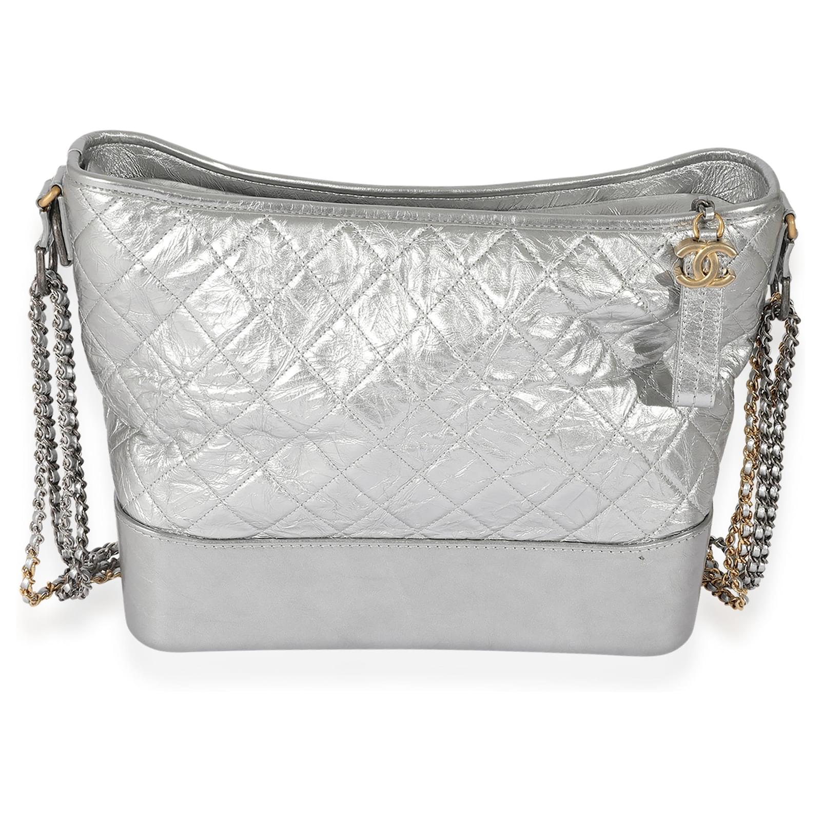 Chanel Silver Quilted Aged Calfskin Large Gabrielle Hobo Grey Leather  Pony-style calfskin ref.706559 - Joli Closet