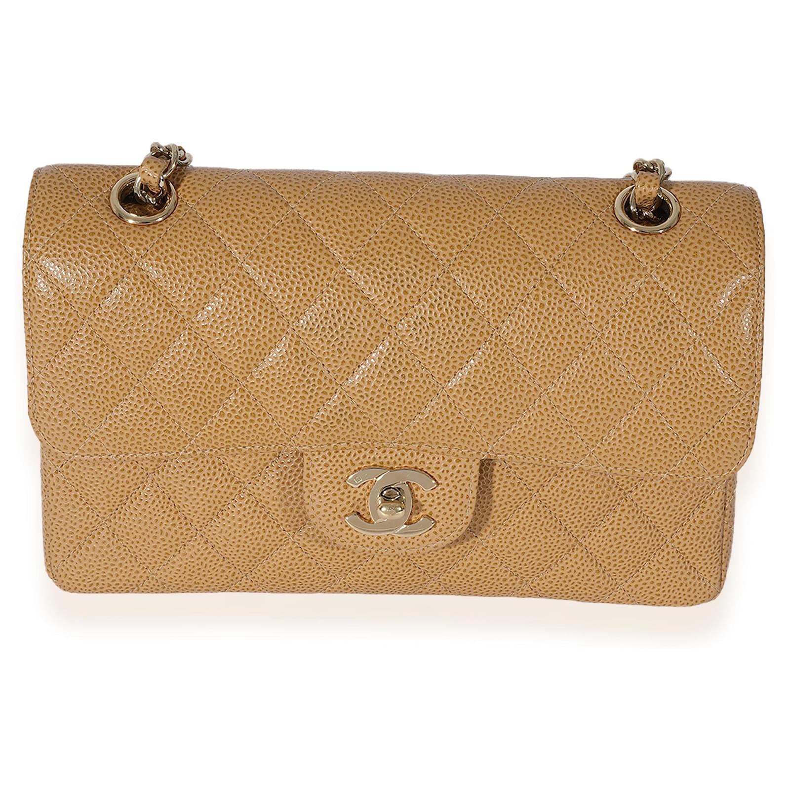 Chanel Beige Quilted Caviar Small Classic Double Flap Bag Brown