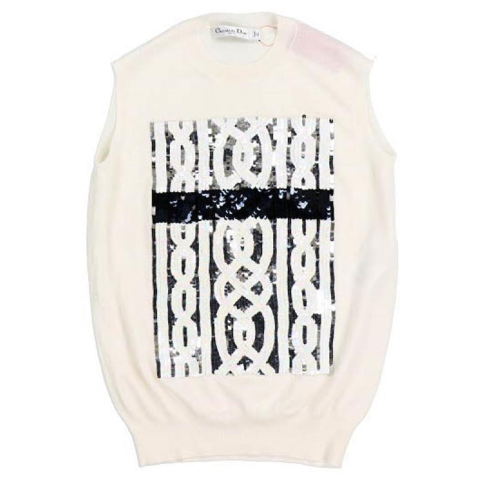 Christian Dior Knit Tops Sleeveless Sequins I:42 US: 6 Off White 