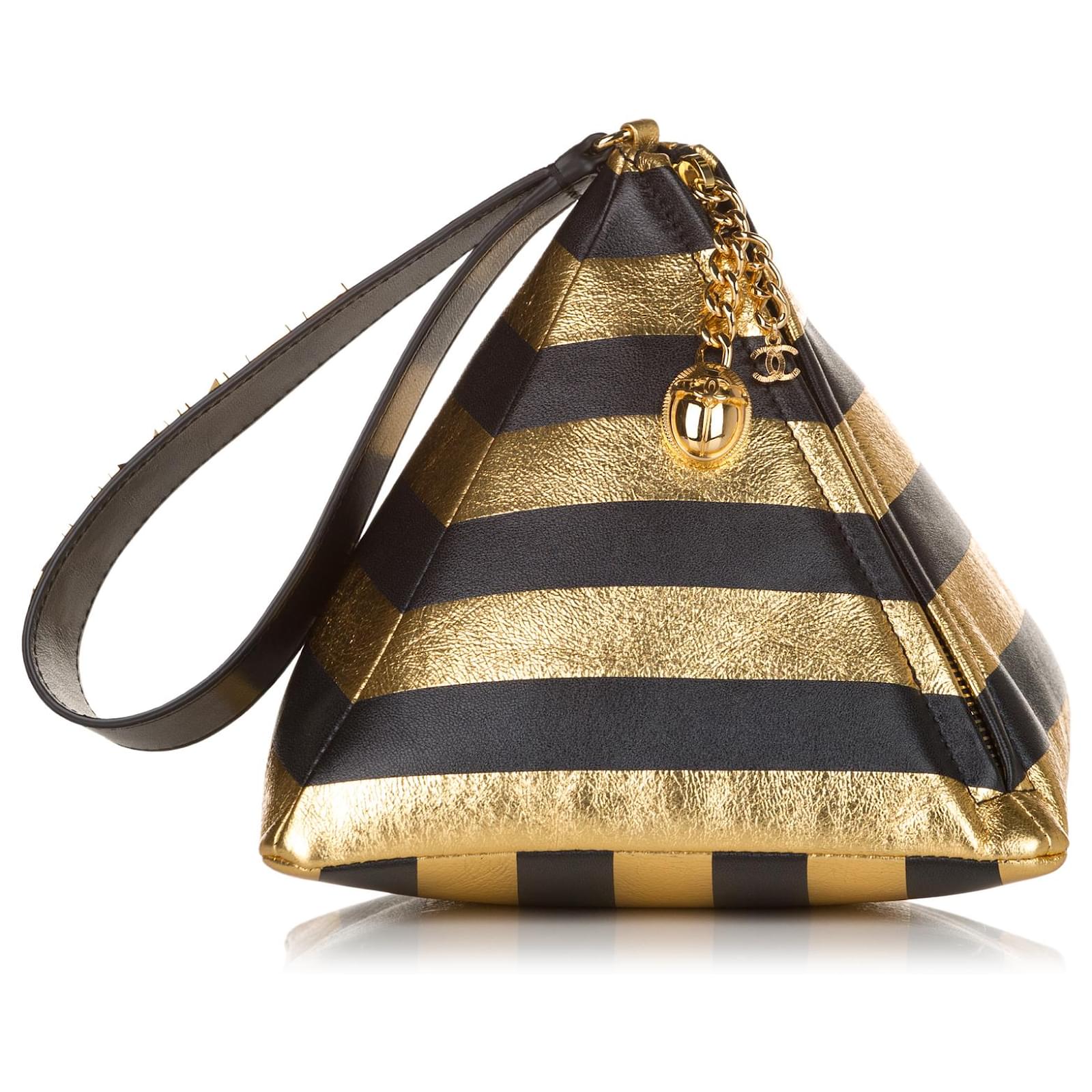 Chanel Black Kheops Pyramid Leather Clutch Bag Golden Pony-style