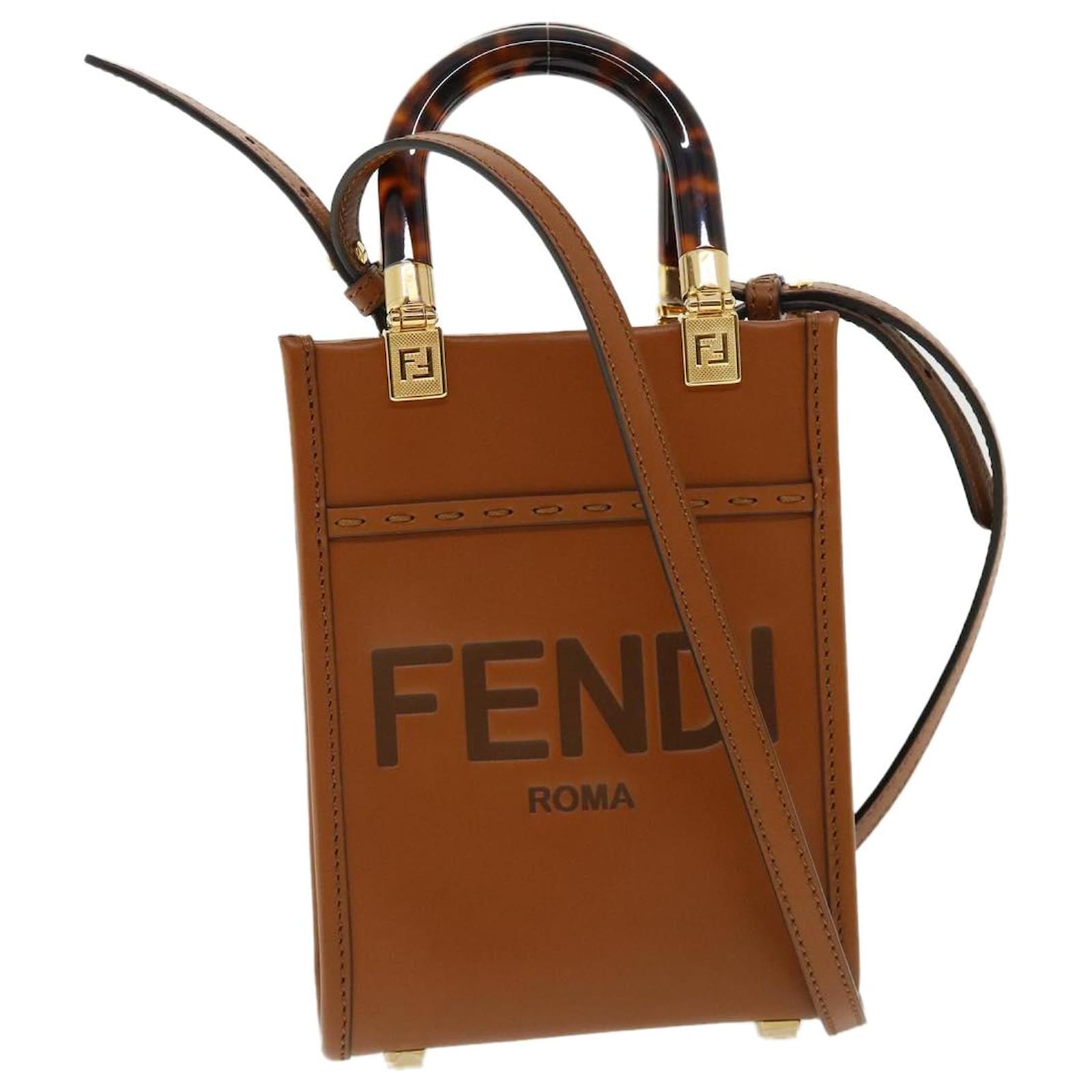 FENDI mini sunshine shopper Shoulder Bag Calfskin Leather 8BS051ABVL Auth  32629A Brown ref.707454 - Joli Closet