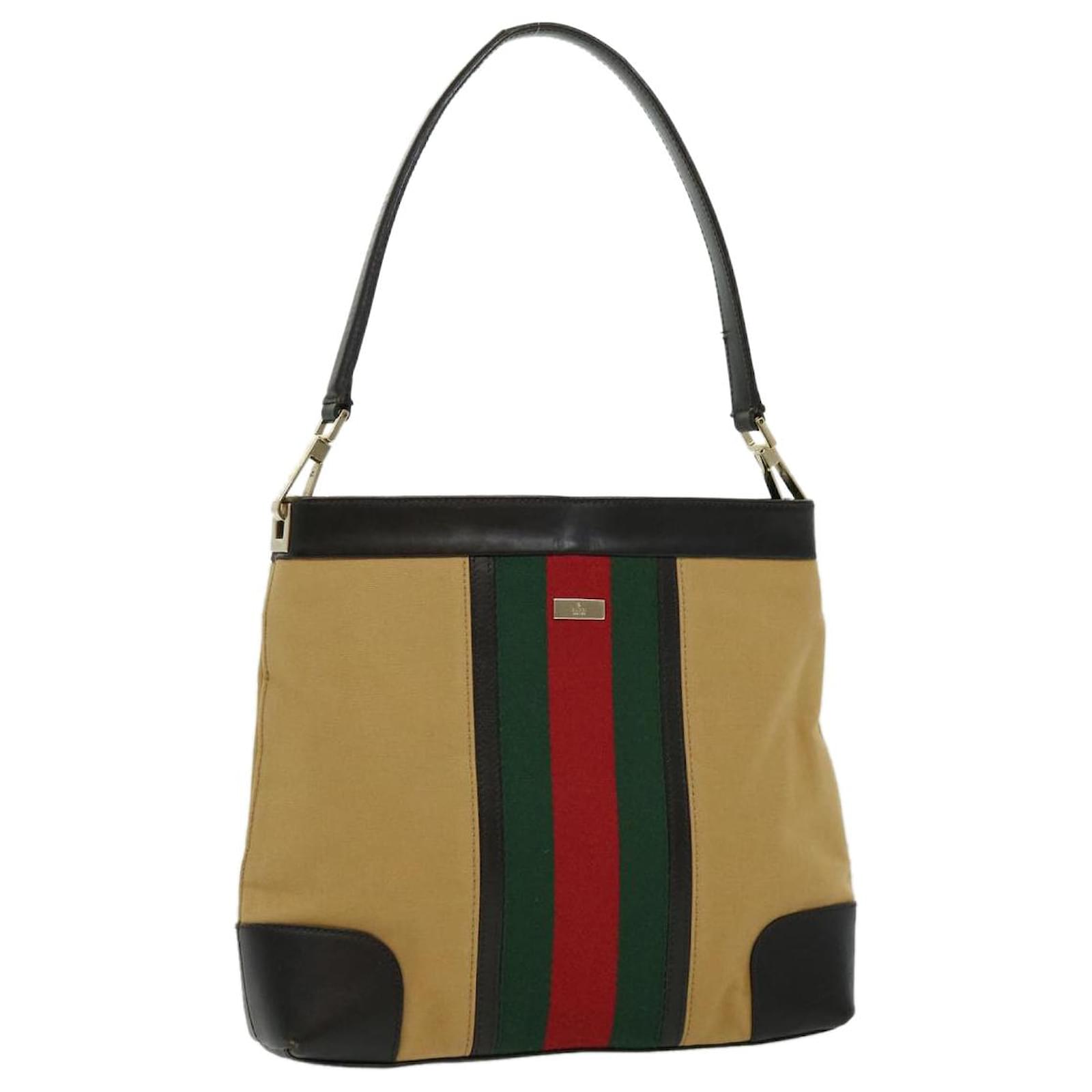 GUCCI GG Canvas Web Sherry Line Shoulder Bag Beige Red Green Auth ...