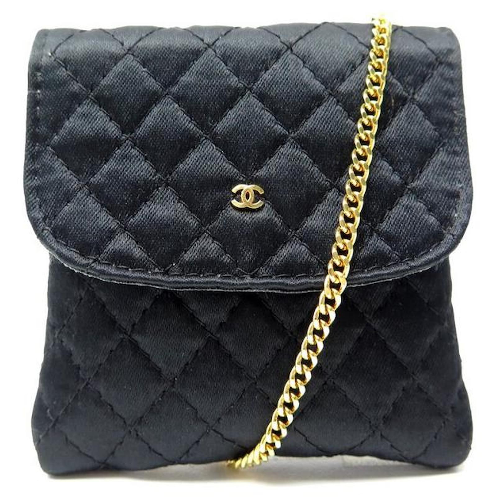 VINTAGE CHANEL MINI BAG COLLIER TIMELESS BLACK SATIN FLAP WITH