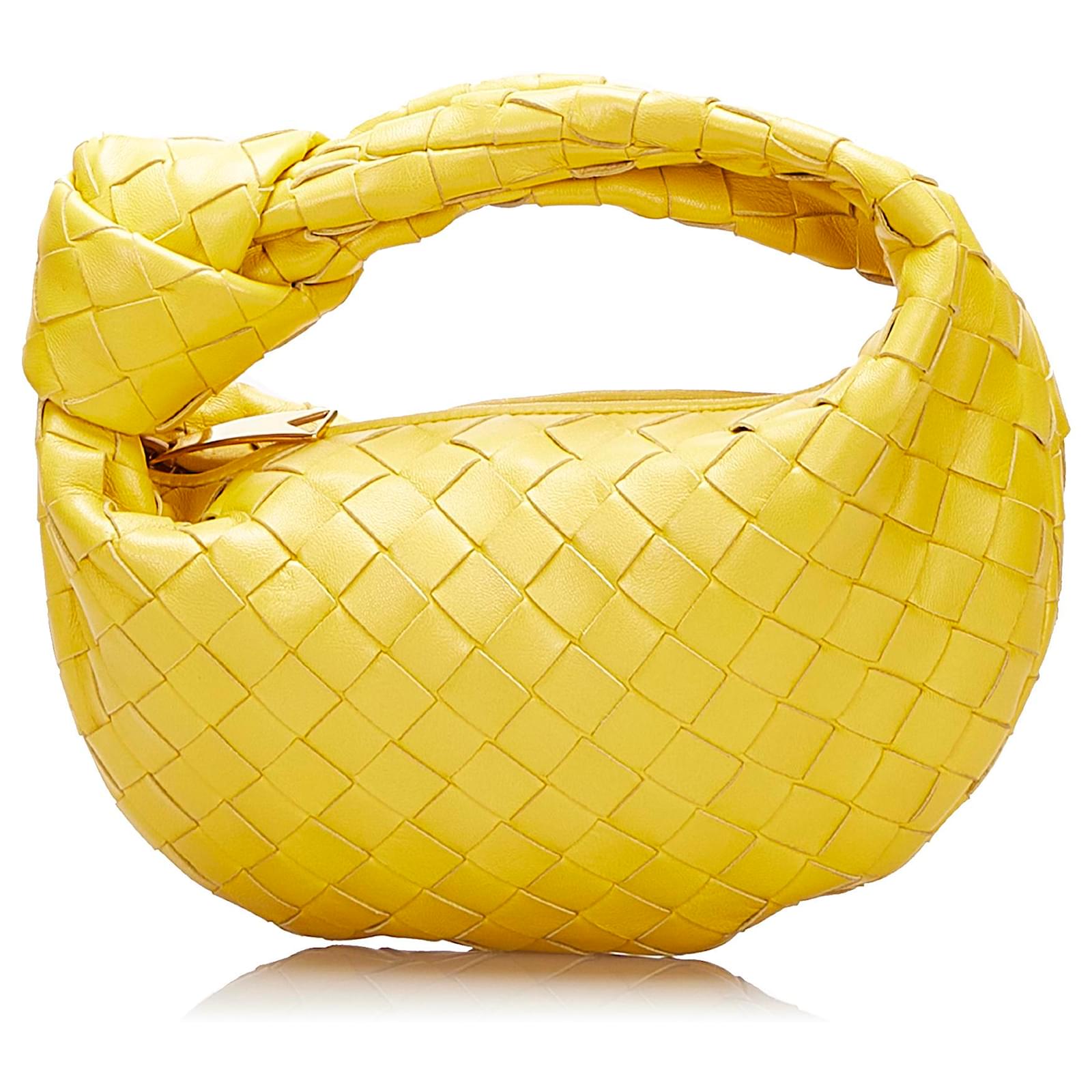 Bottega Veneta Yellow Mini Intrecciato Jodie Leather Handbag Pony