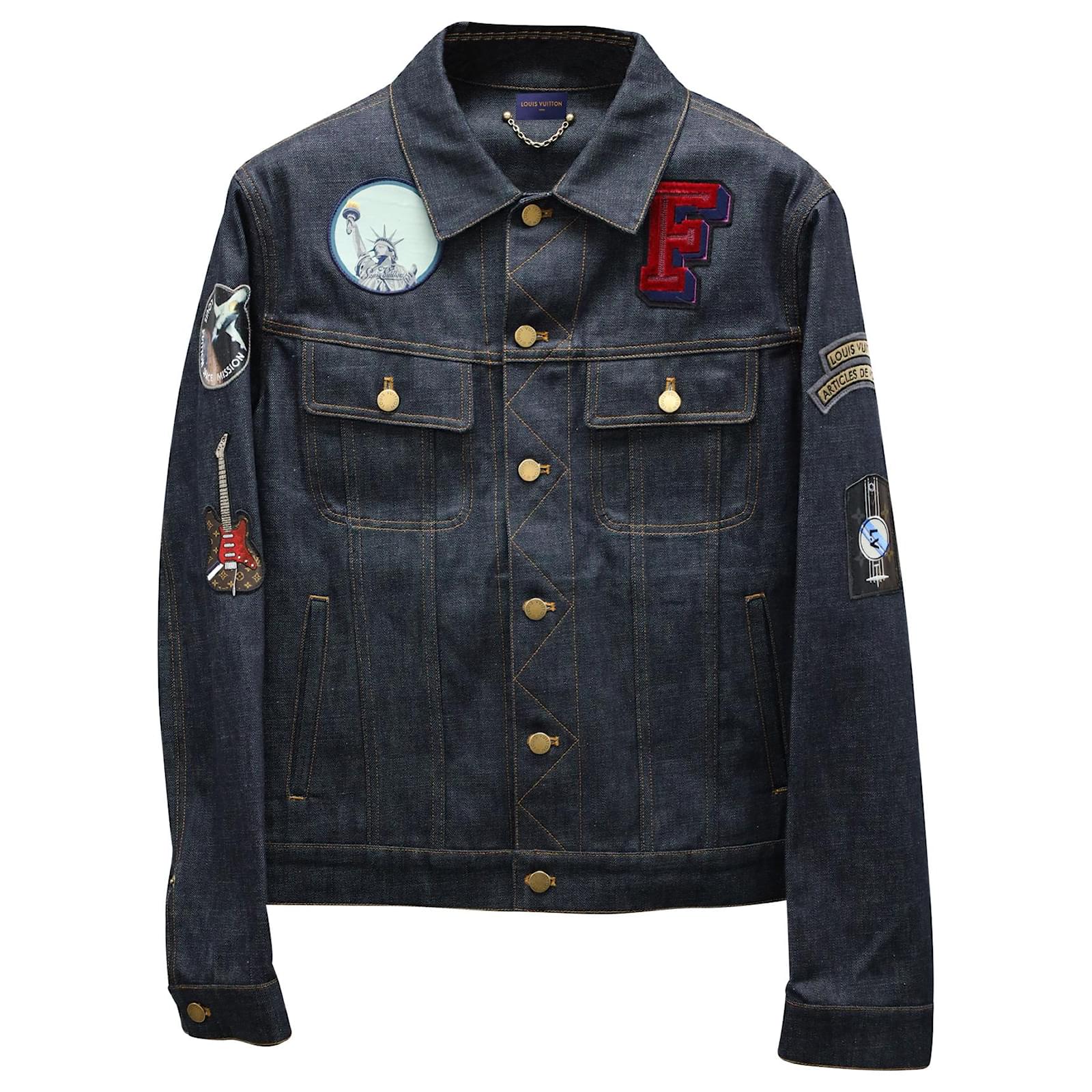 Louis Vuitton Denim Jacket with Patches in Blue Cotton ref.709712