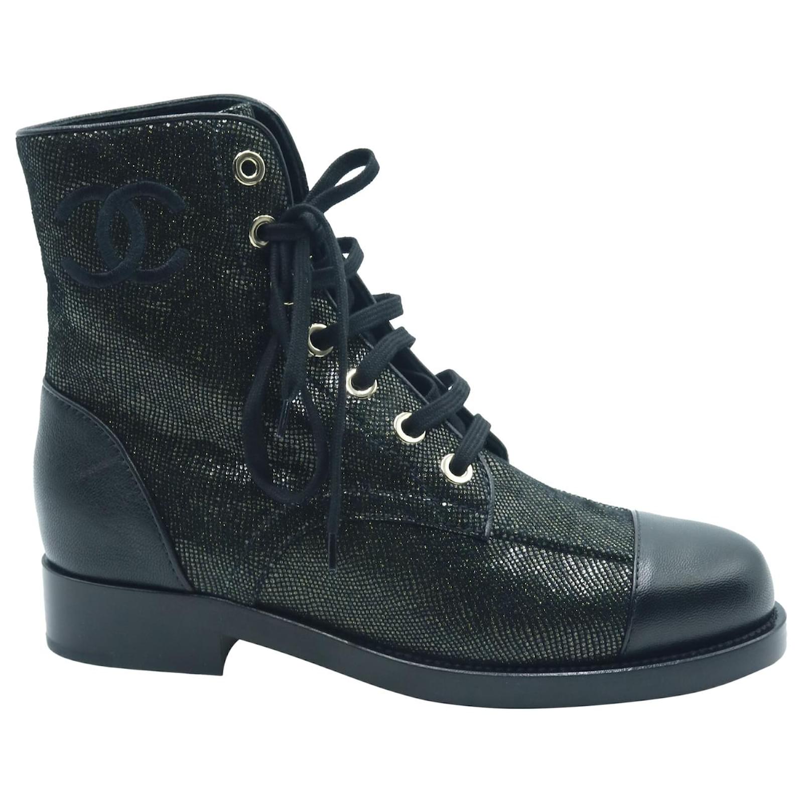 Chanel Leather Lace Up Boots  Leather and lace, Chanel combat