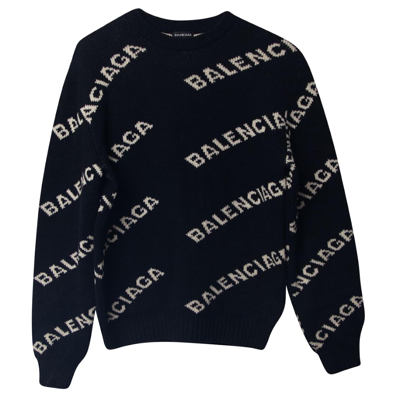 Solicitud Previsión Descuidado Suéter de lana negra con logo All Over de Balenciaga Negro ref.709839 -  Joli Closet