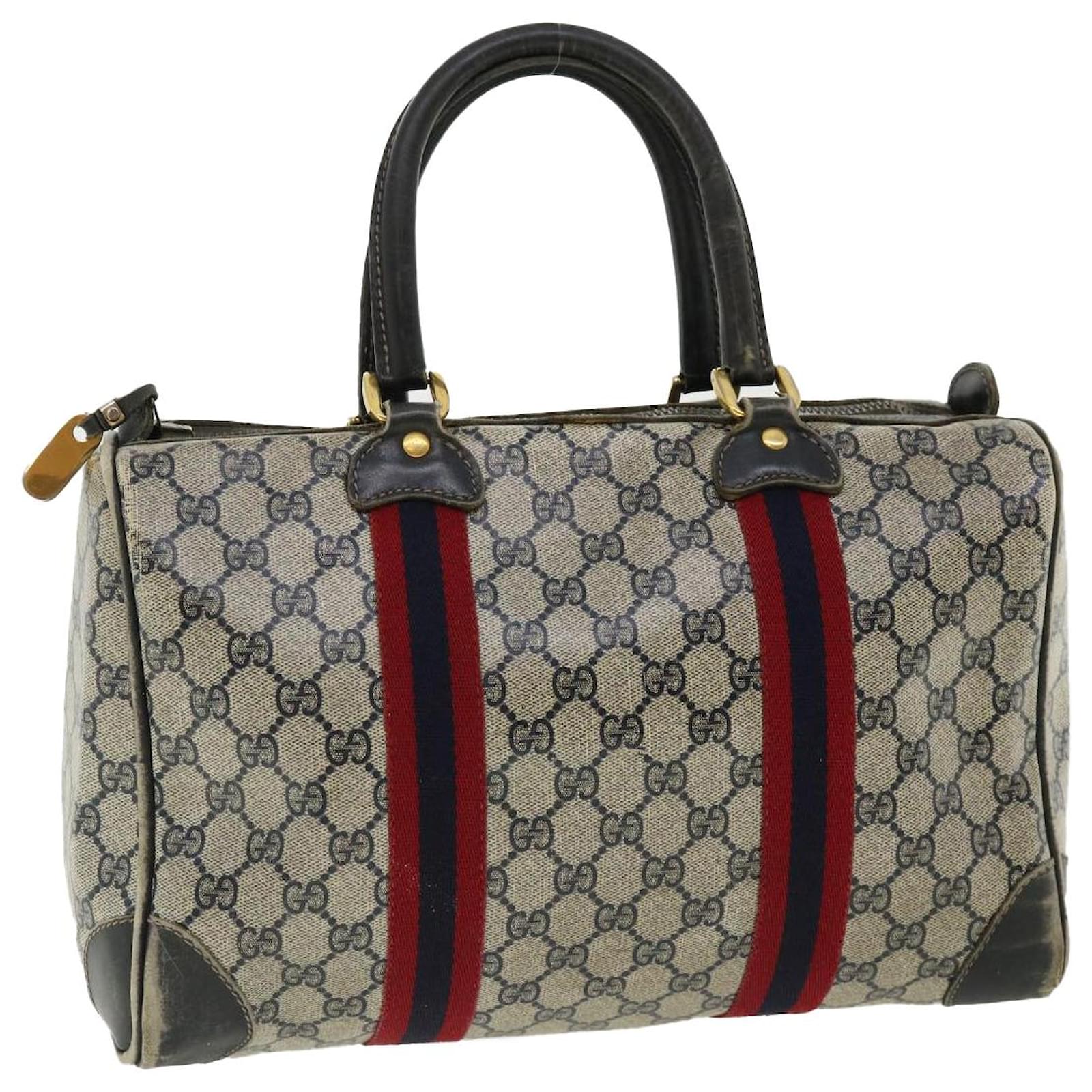 Gucci Navy GG Supreme Canvas & Leather Boston Bag in Blue