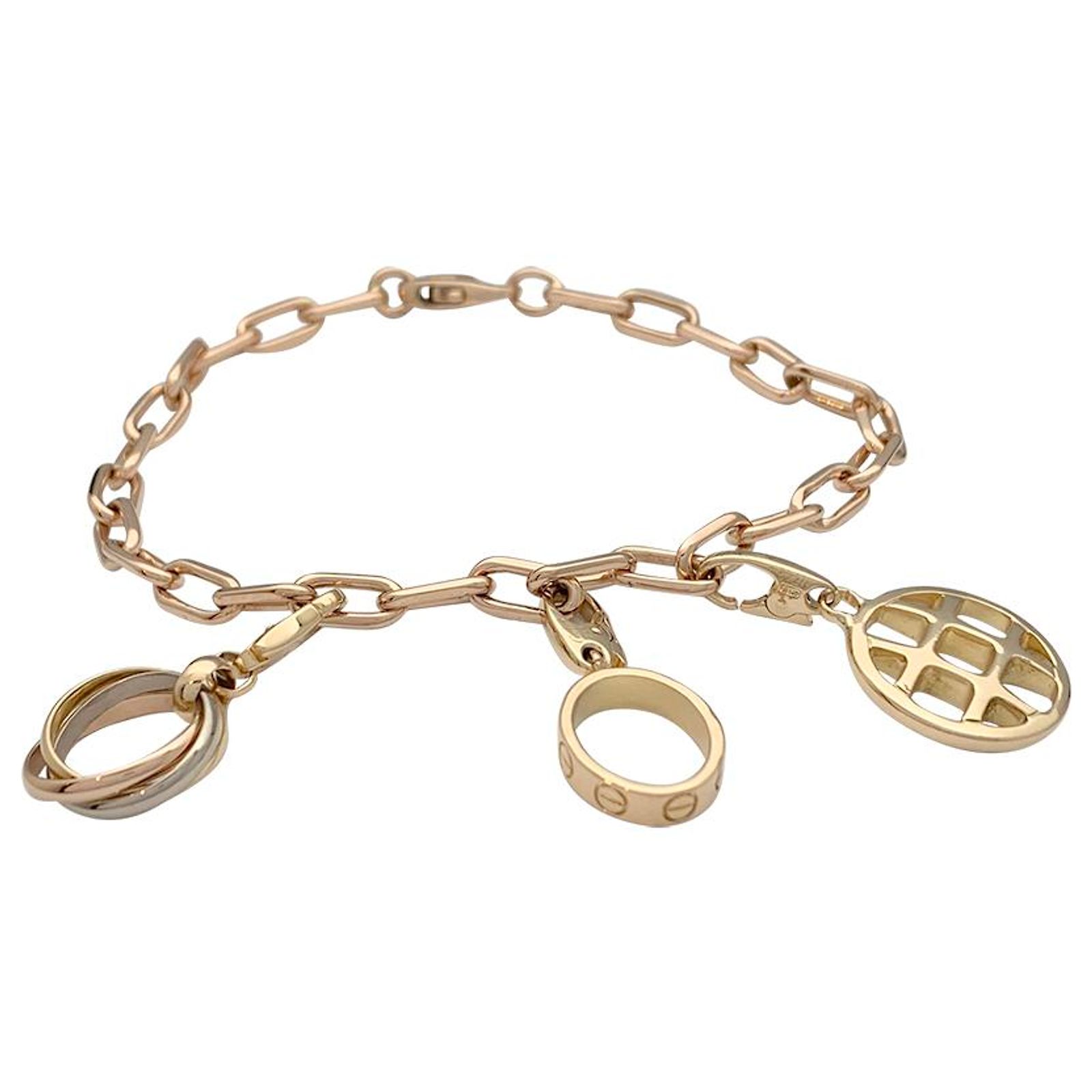 Bracelet à Breloques En Or 14 Carats Jaune, Rose Et Blanc - Occasion - À Vérifier