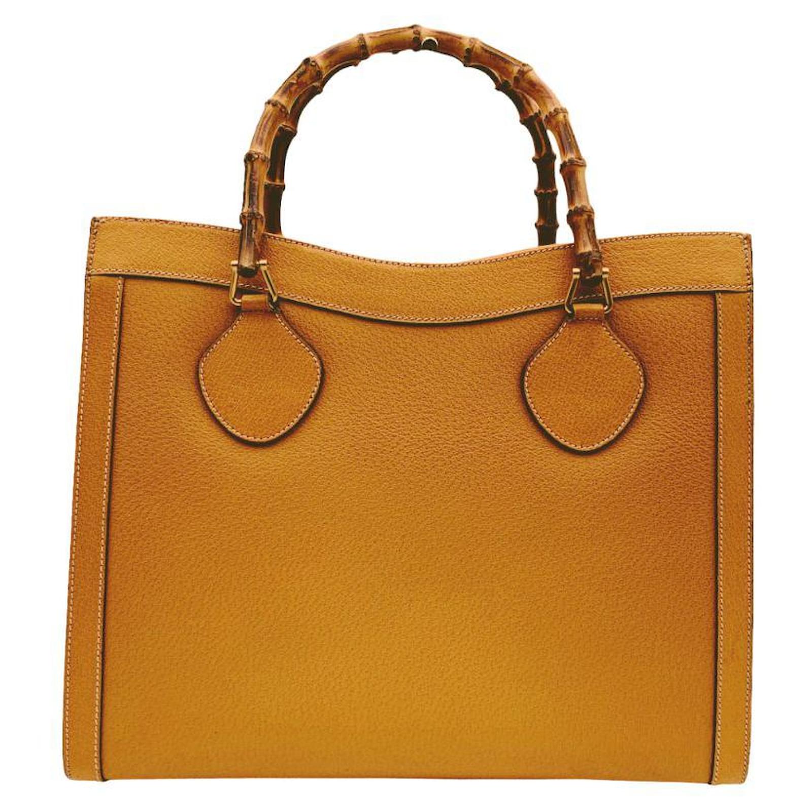 Gucci Vintage Yellow Leather Princess Diana Bamboo Tote Bag ref