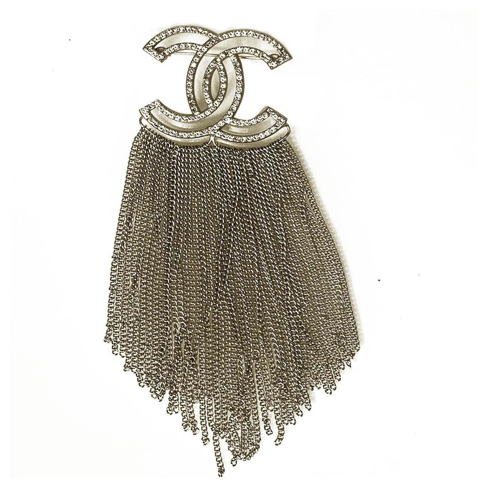 Chanel Strass Large CC Multiple Silver Chain Tassel Brooch Fall