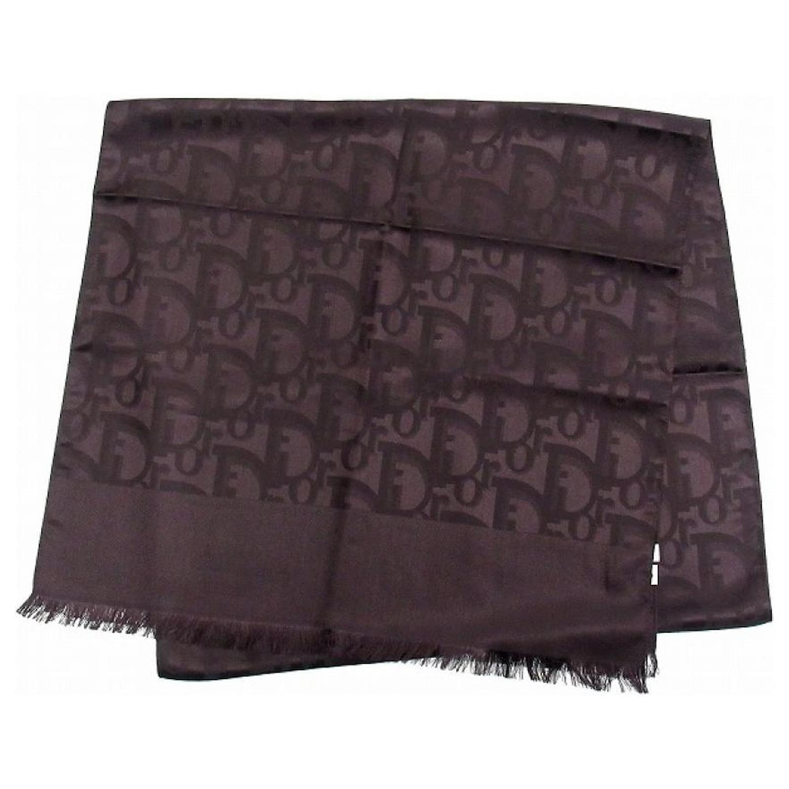 Christian Dior Silk Brown Trotter Logo Scarf