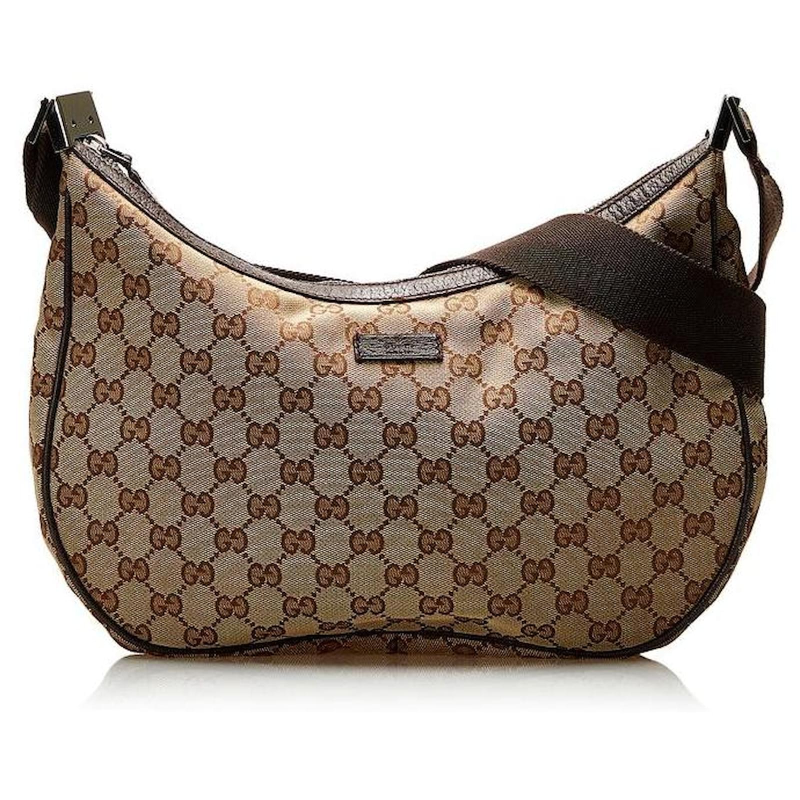 GUCCI Halfmoon Hobo Brown Canvas Shoulder Bag