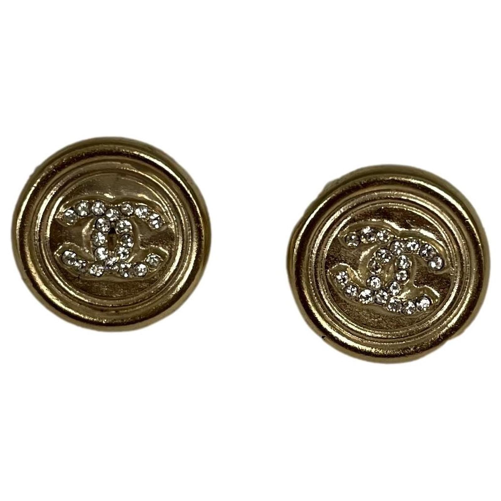 Chanel CC rhinestone earrings Golden Steel Acetate ref.713828 - Joli Closet