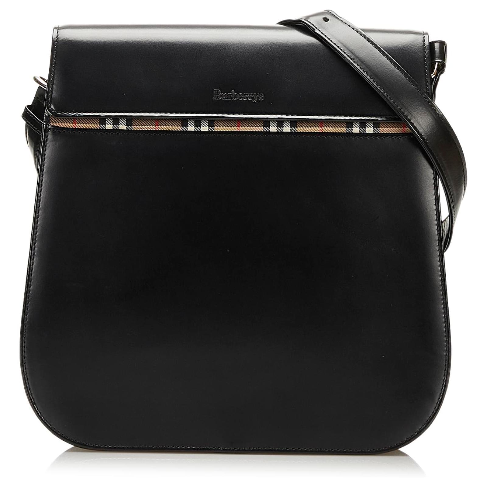 Burberry Black House Check Leather Crossbody Bag Ponystyle calfskin