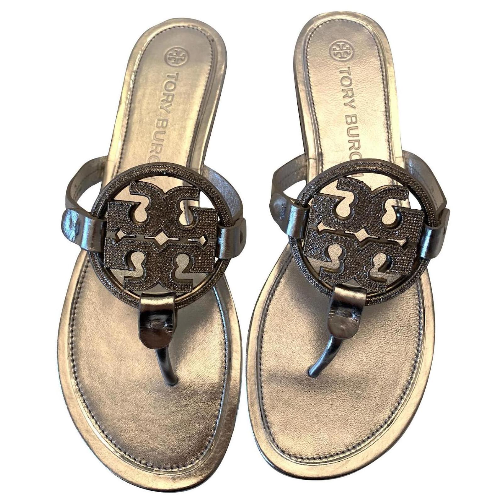 Tory Burch Metal Miller Silver pavé sandals Silvery Leather  -  Joli Closet