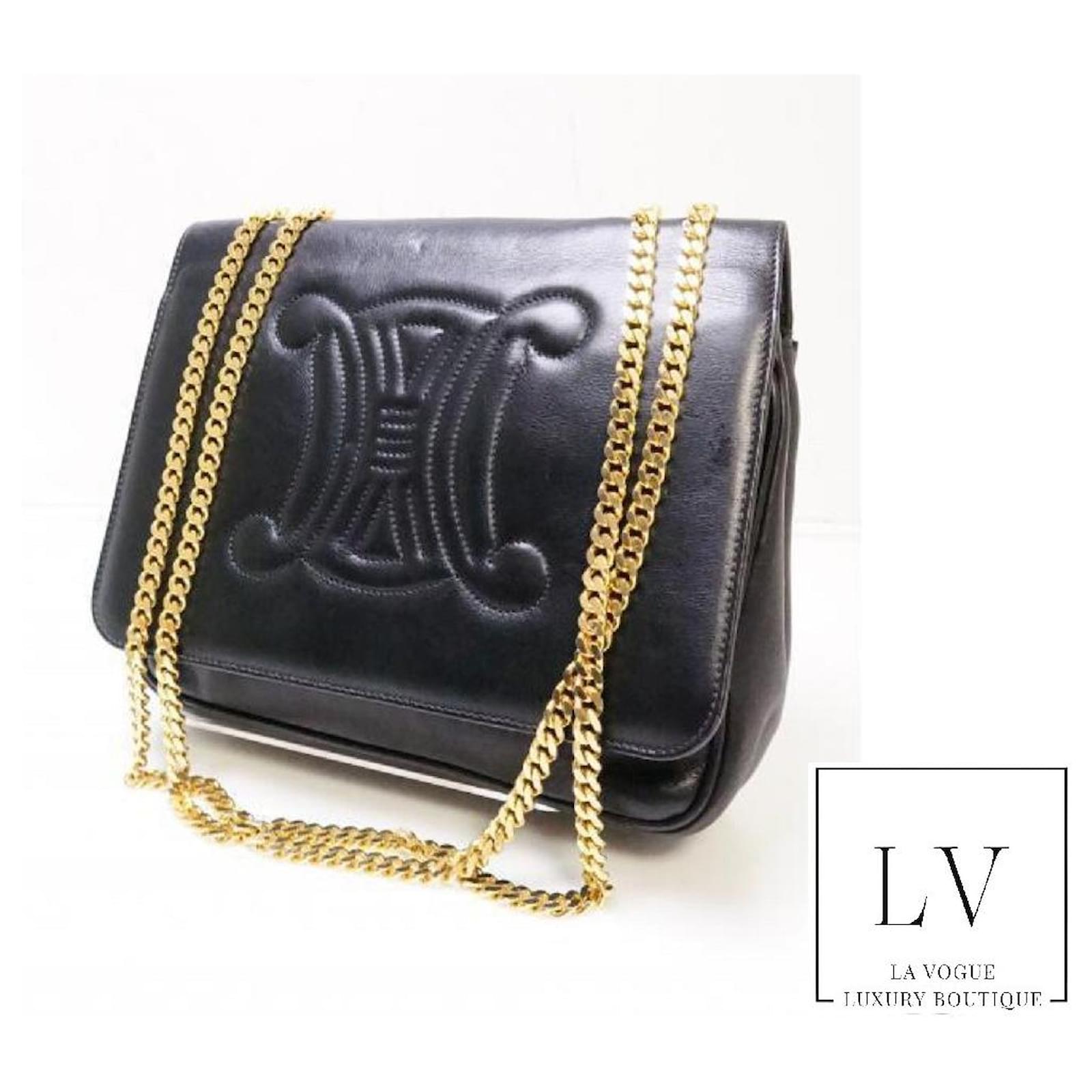 Vintage Celine black leather shoulder bag with golden logo and carriag –  eNdApPi ***where you can find your favorite designer  vintages..authentic, affordable, and lovable.