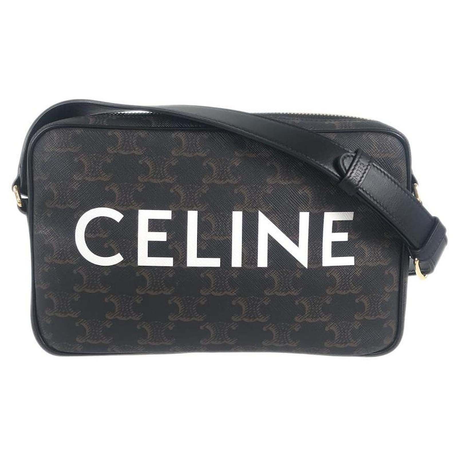 Celine Logo Printed Medium Messenger Bag in Black for Men