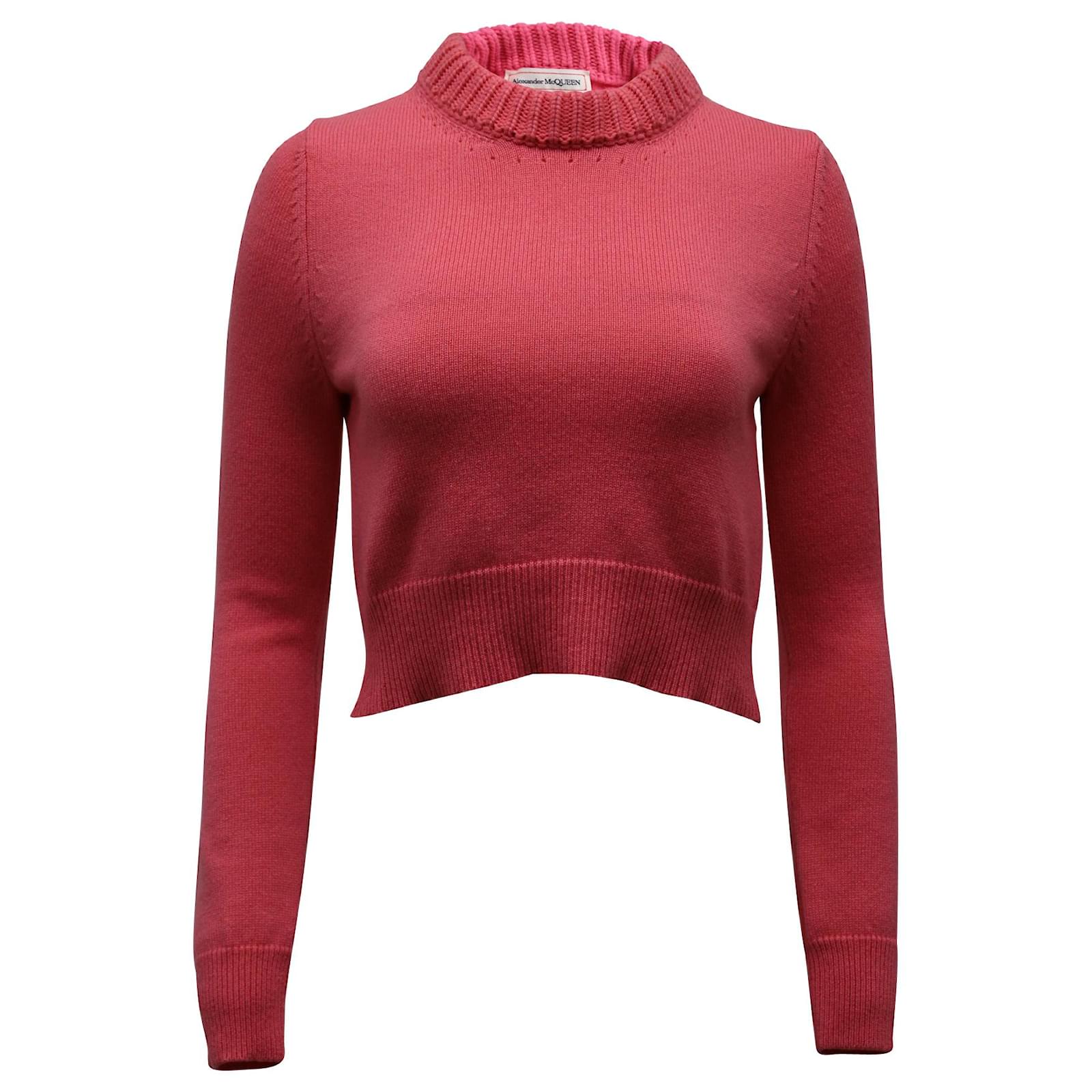 Alexander Mcqueen High Neck Ribbed Sweater in Pink Cashmere Wool