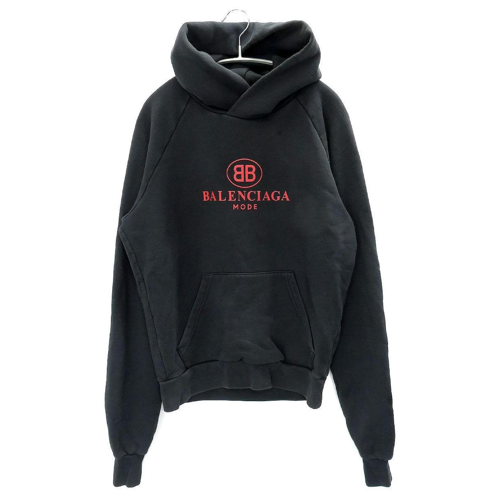 Balenciaga BB Logo Pullover Hoodie Men's Sweatshirt Black Cotton