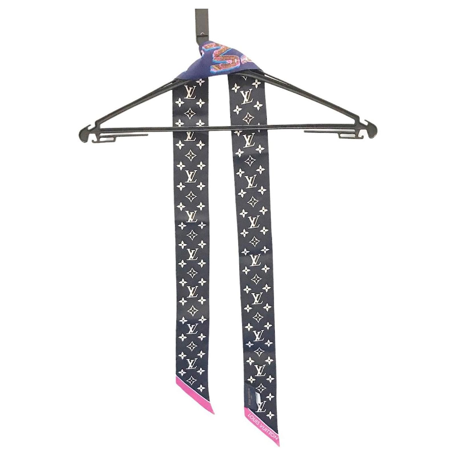 LV Long Scarf 180 Navy Blue Beige Colorful Mulberry Silk 172986