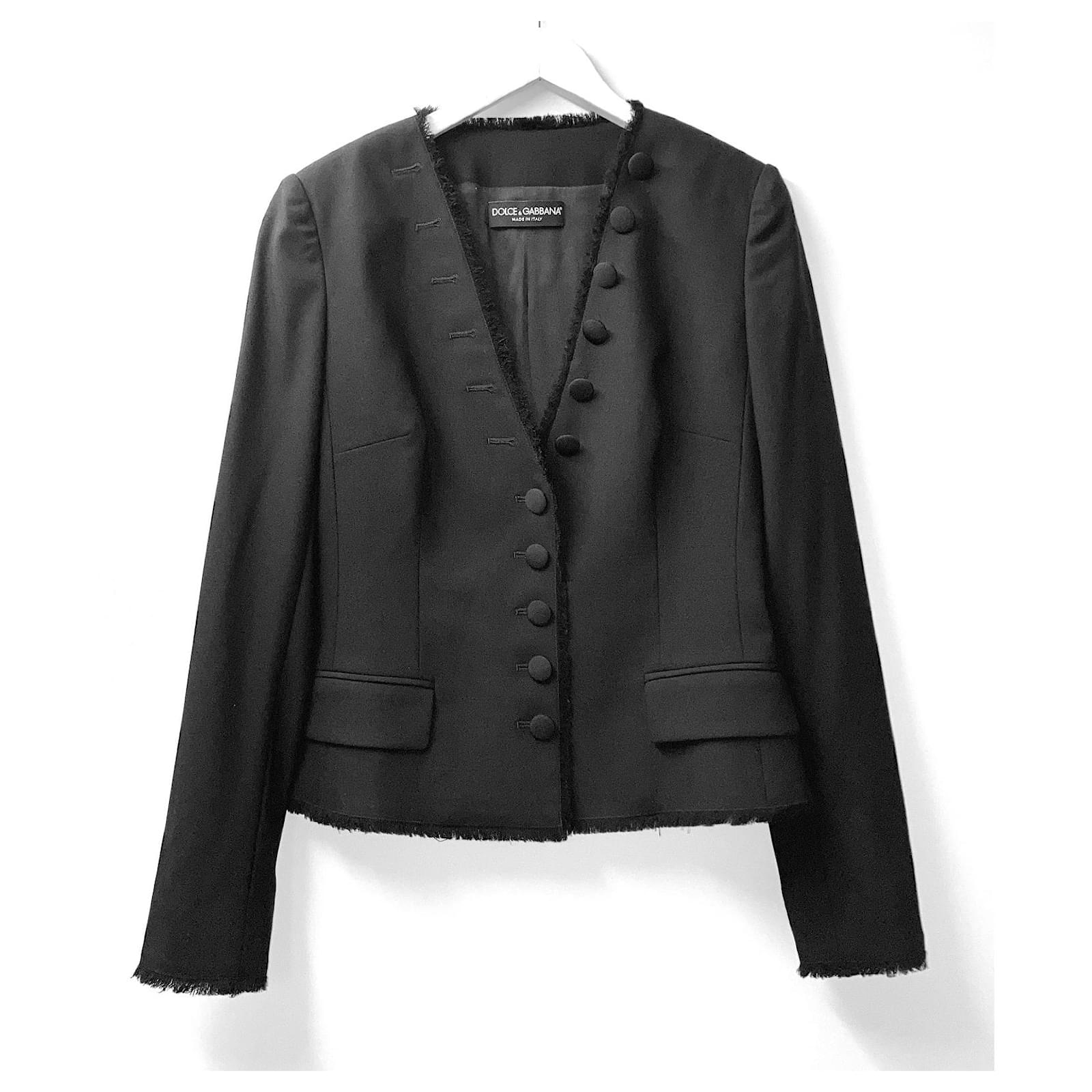 Dolce & Gabbana Black Eyelash Fringe Trim Jacket Wool ref.715269 - Joli ...