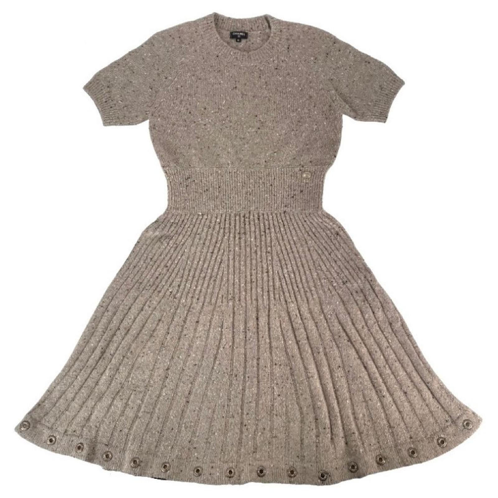 Chanel dress ladies beige knit short sleeve here mark coco autumn