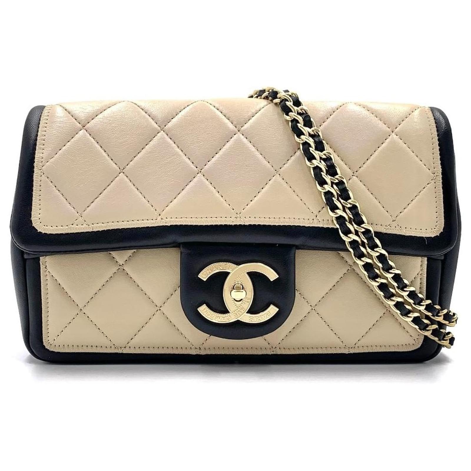 Chanel Umhängetasche Damen Beige Schwarz Gold Matelasse Bicolor Cocomark  Coco Turnlock Vintage Tasche Leder ref.715445 - Joli Closet
