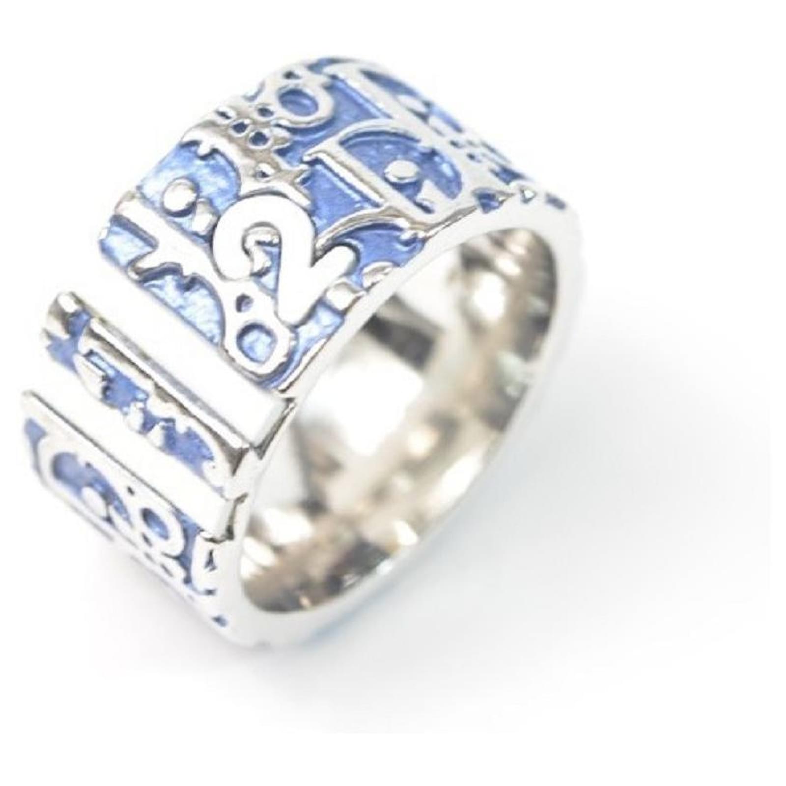 Christian Dior Trotter Ring Blue Silver hardware Steel ref.715676
