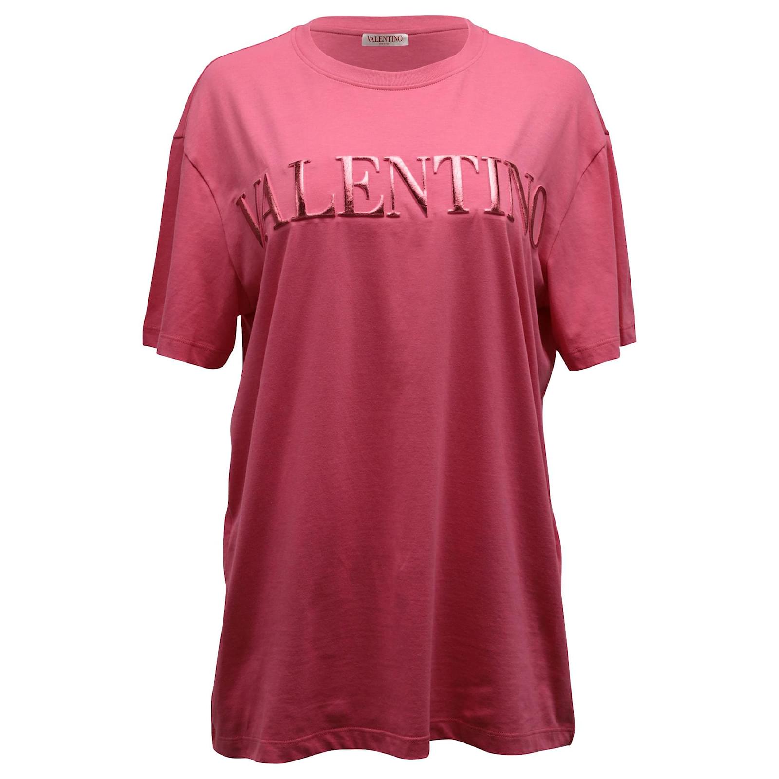 Valentino Garavani Embroidered Logo T Shirt in Pink Cotton ref.715805 Joli Closet