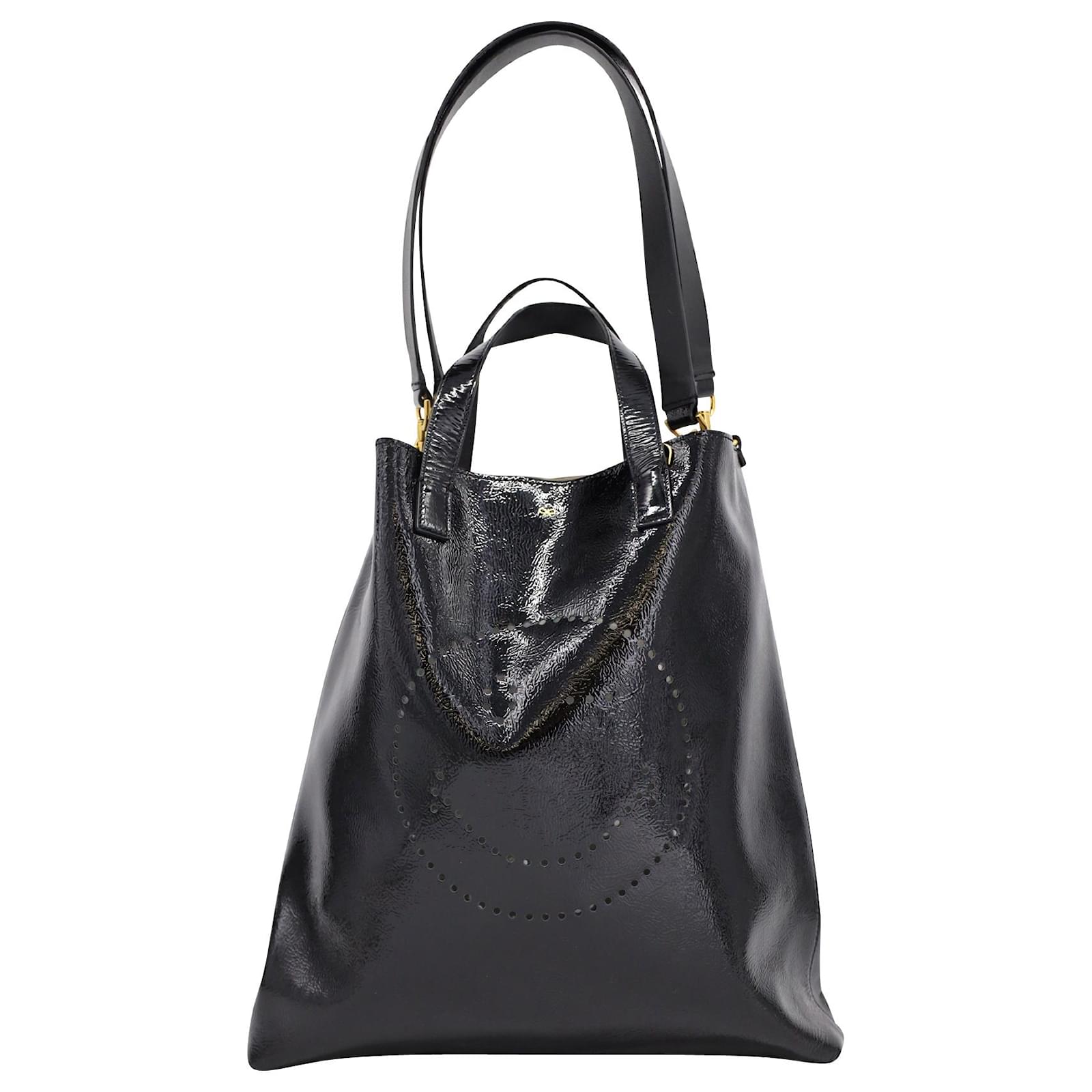 Anya Hindmarch Perforated Wink Smiley Tote Bag in Black Leather