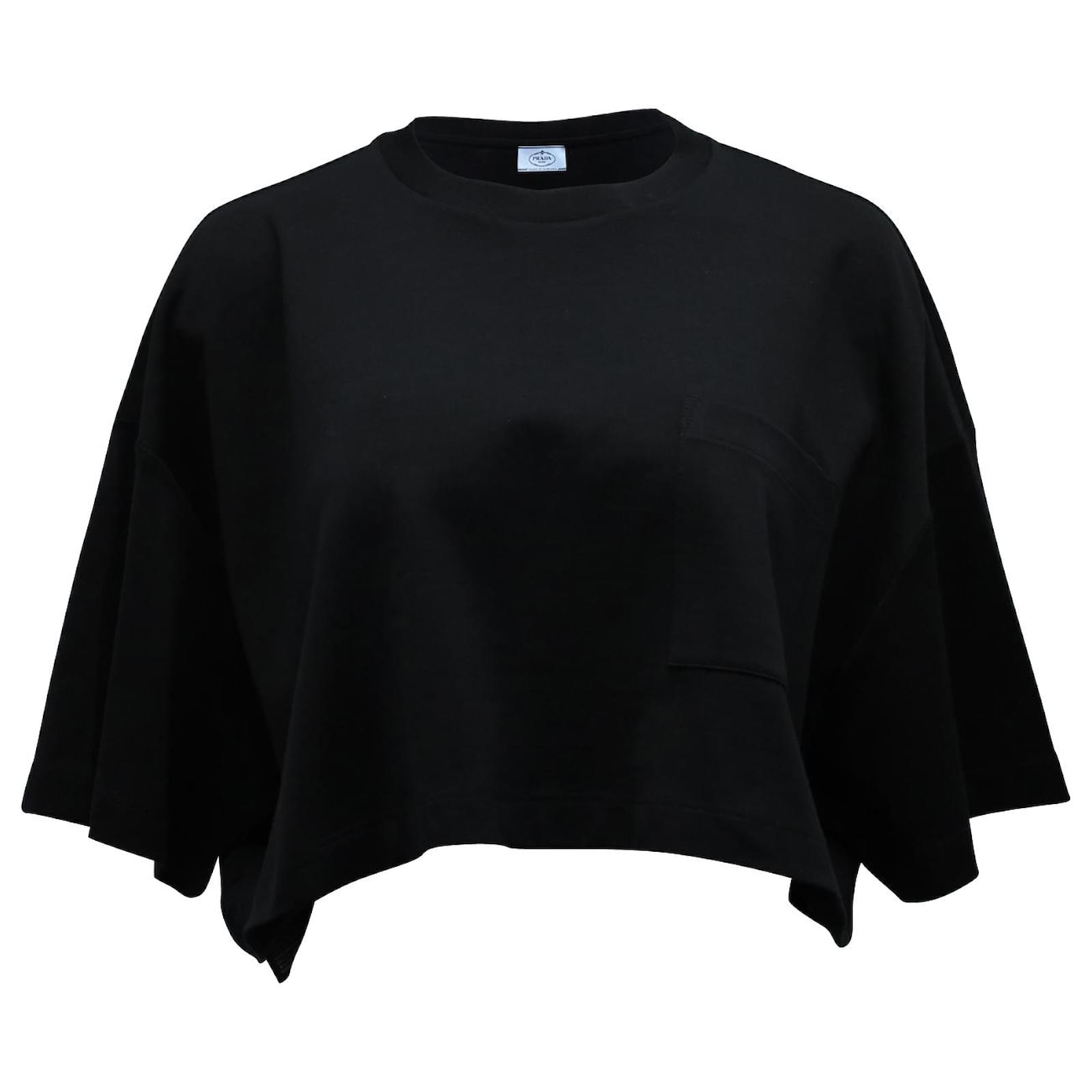 Prada Interlock Cropped T-Shirt in Black Cotton ref.715946 - Joli