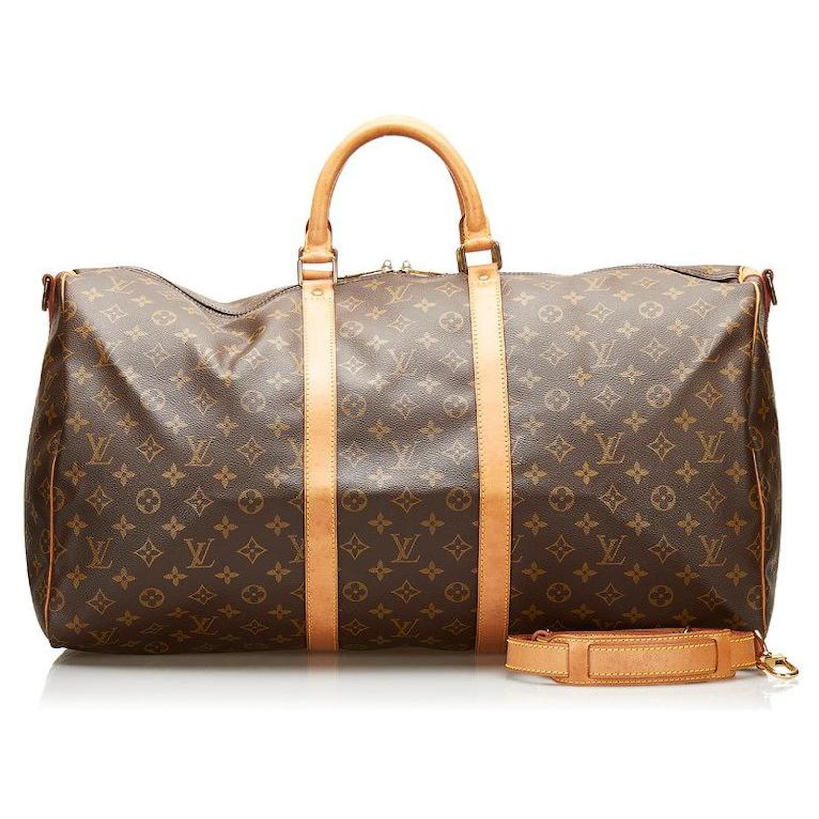 LOUIS VUITTON Donna Keepall 55 Bandouliere in Tela in Marrone