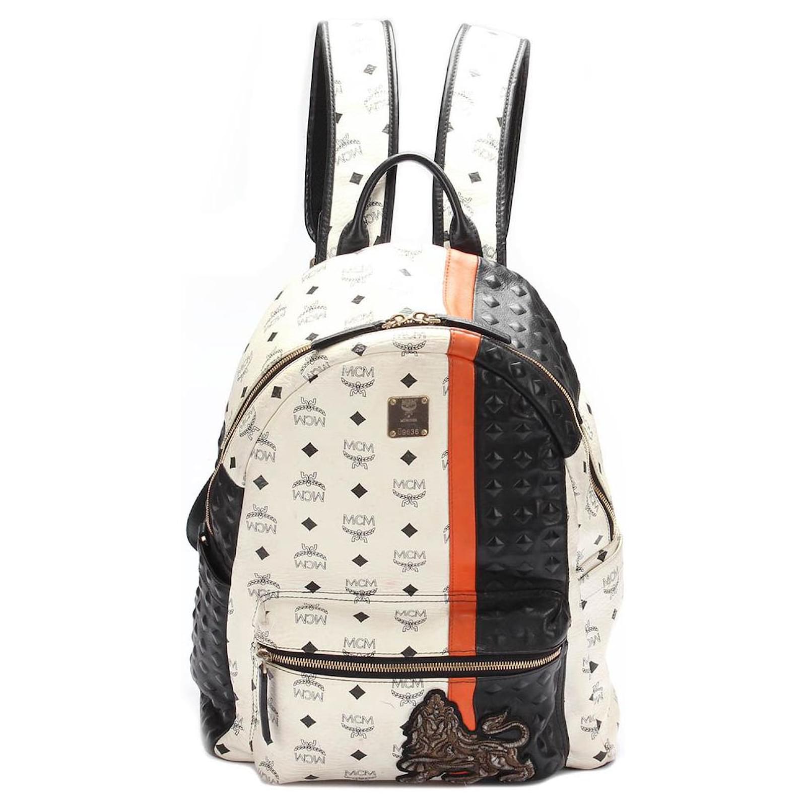 mcm Visetos Munich Lion Backpack white Cloth ref.717579 Joli Closet