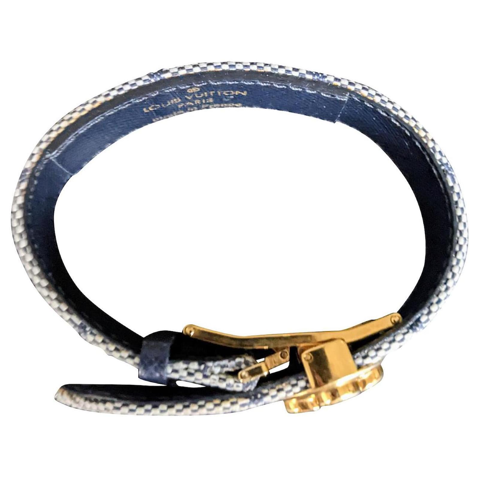 Louis Vuitton Nanogram Bracelet Grey Leather Cloth Metal ref.717979 - Joli  Closet