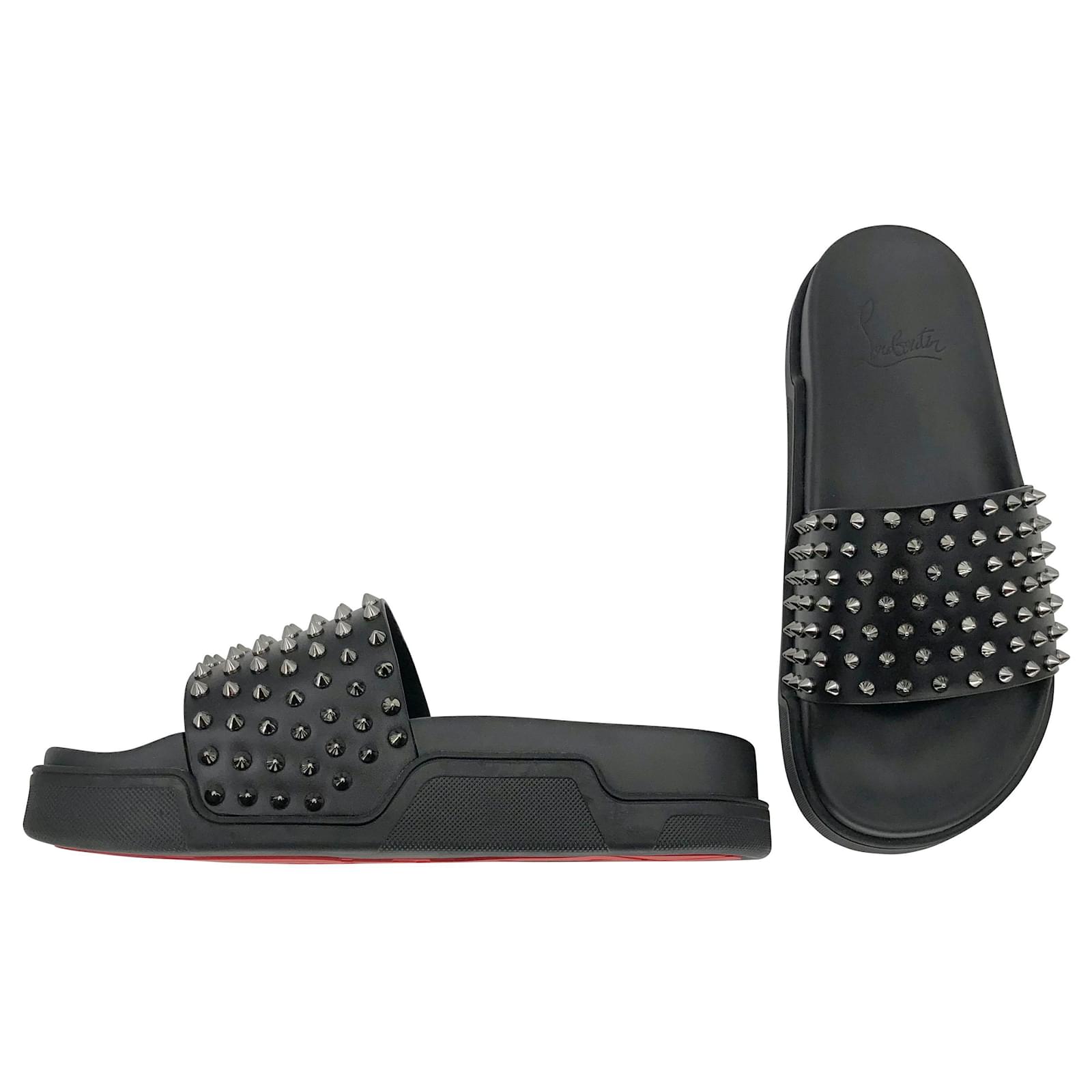 Christian Louboutin Louboutin slides in black leather with spikes