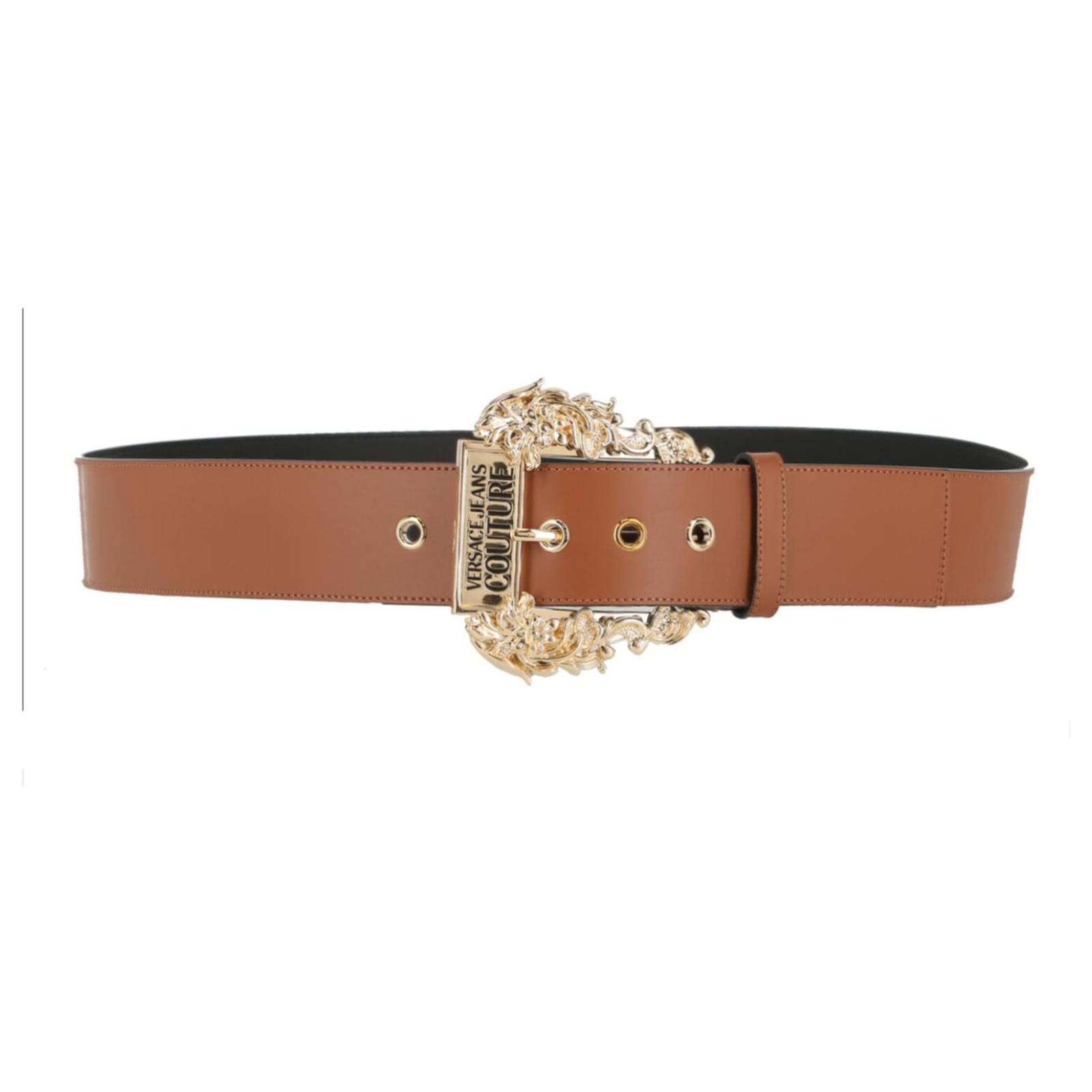 Versace Jeans Couture Baroque-Buckle Leather Belt Brown Pony-style