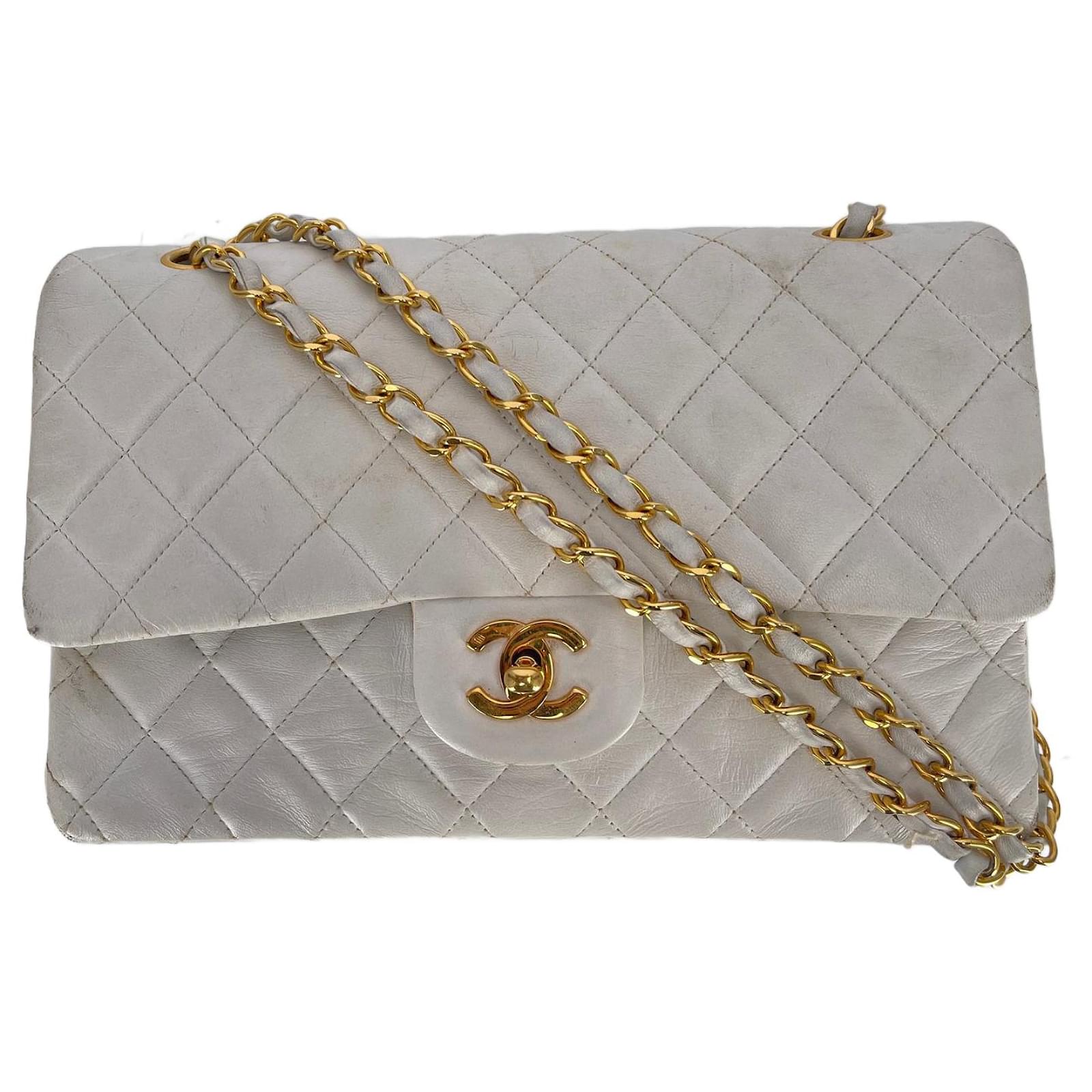 Mademoiselle Chanel White Medium Lambskin Classic Double Flap Bag