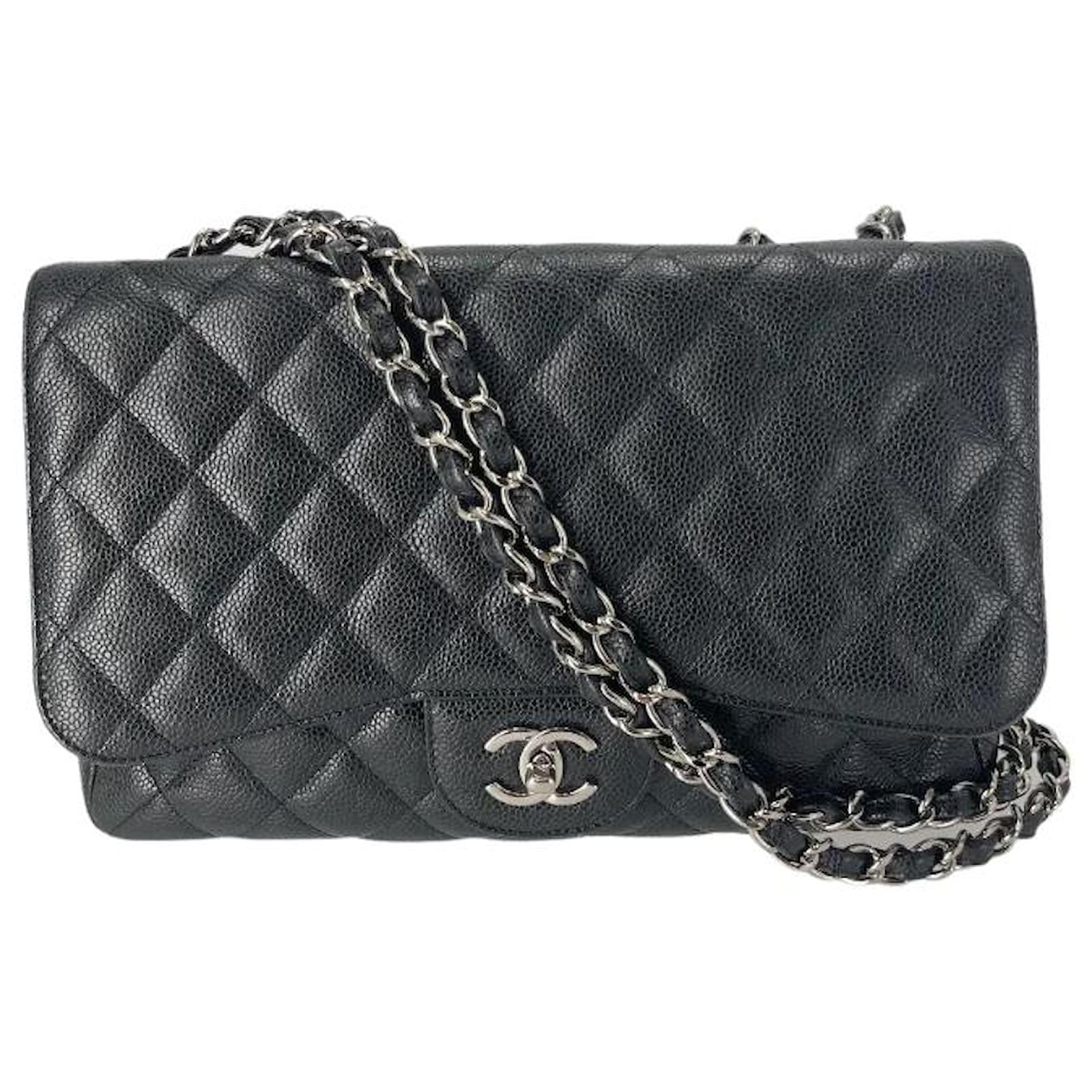Chanel Medium/Large Black Quilted Caviar Classic Double Flap