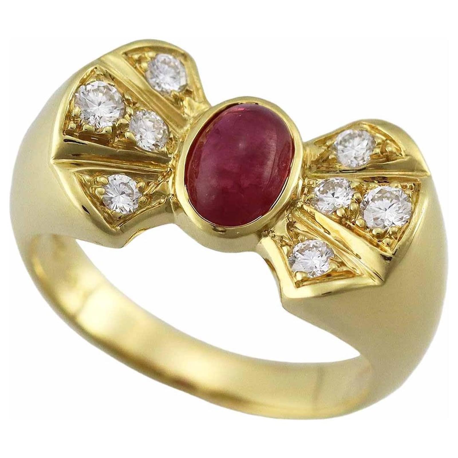 Bague - 18 carats Or jaune - 1.00ct. tw. Rubis - Diamant - Bague de