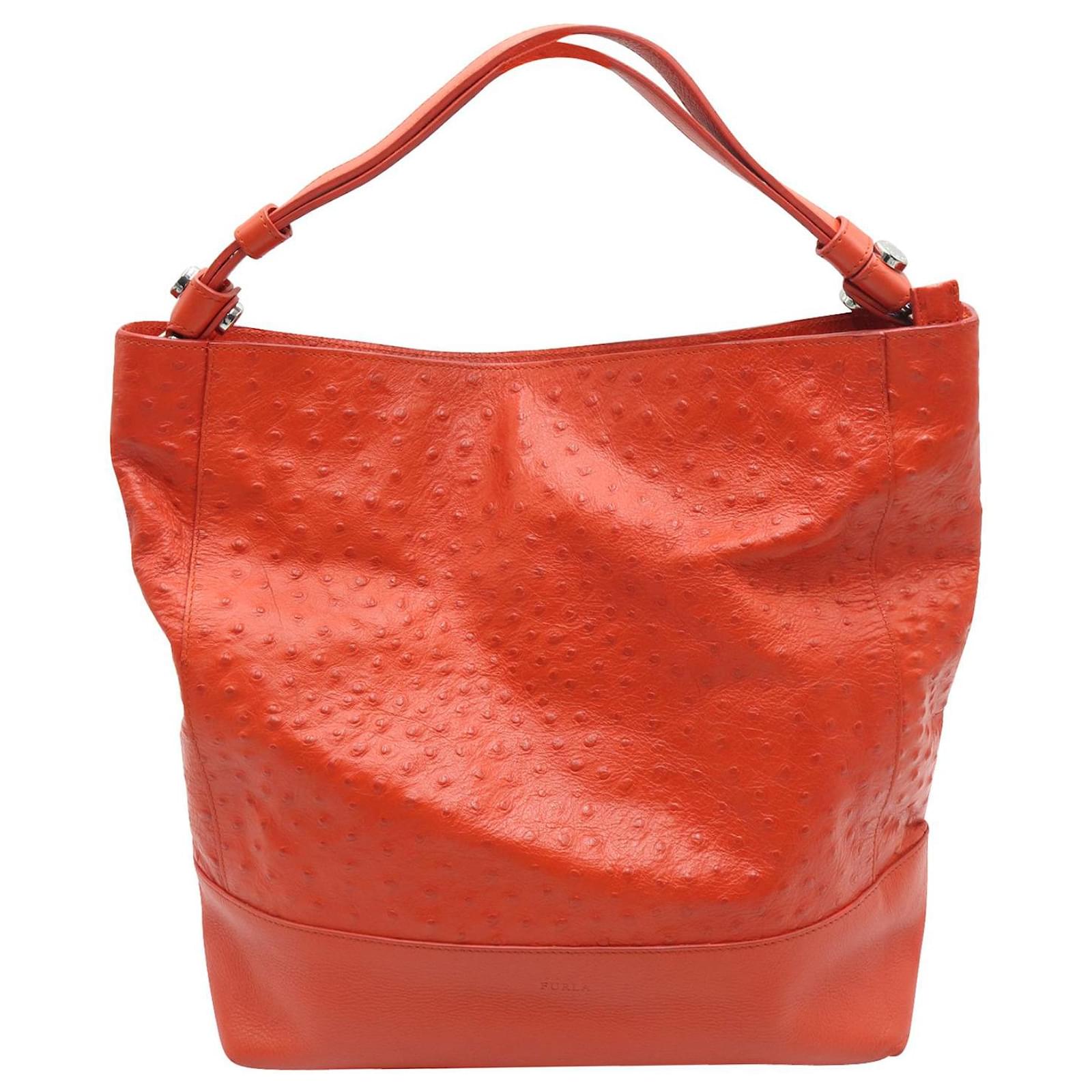 Reductor versterking Balling Furla Orange Ostrich & Leather Shoulder Bag with Detachable Crossbody Strap  ref.720695 - Joli Closet
