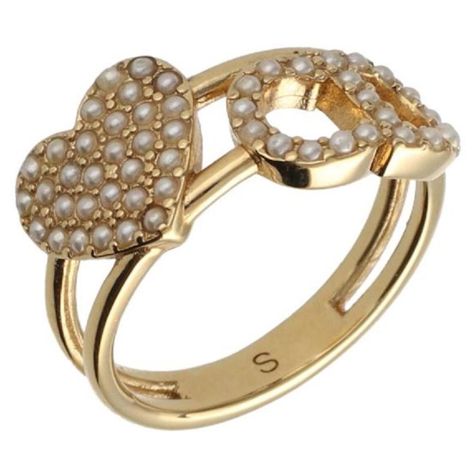 Christian Dior Pearl CD Logo Ring Gold hardware Goldplated ref.720890
