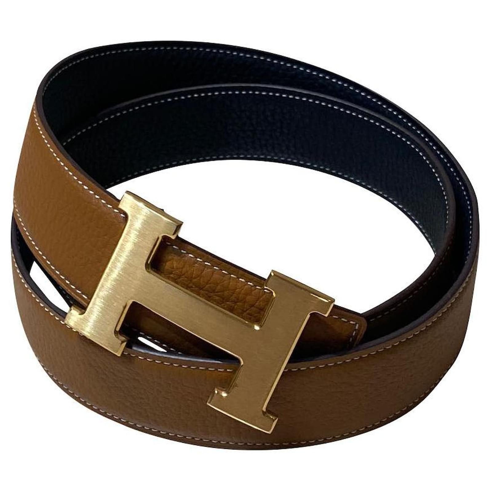 Hermès REVERSIBLE “H” Leather buckle belt in Gold 18K Black ref