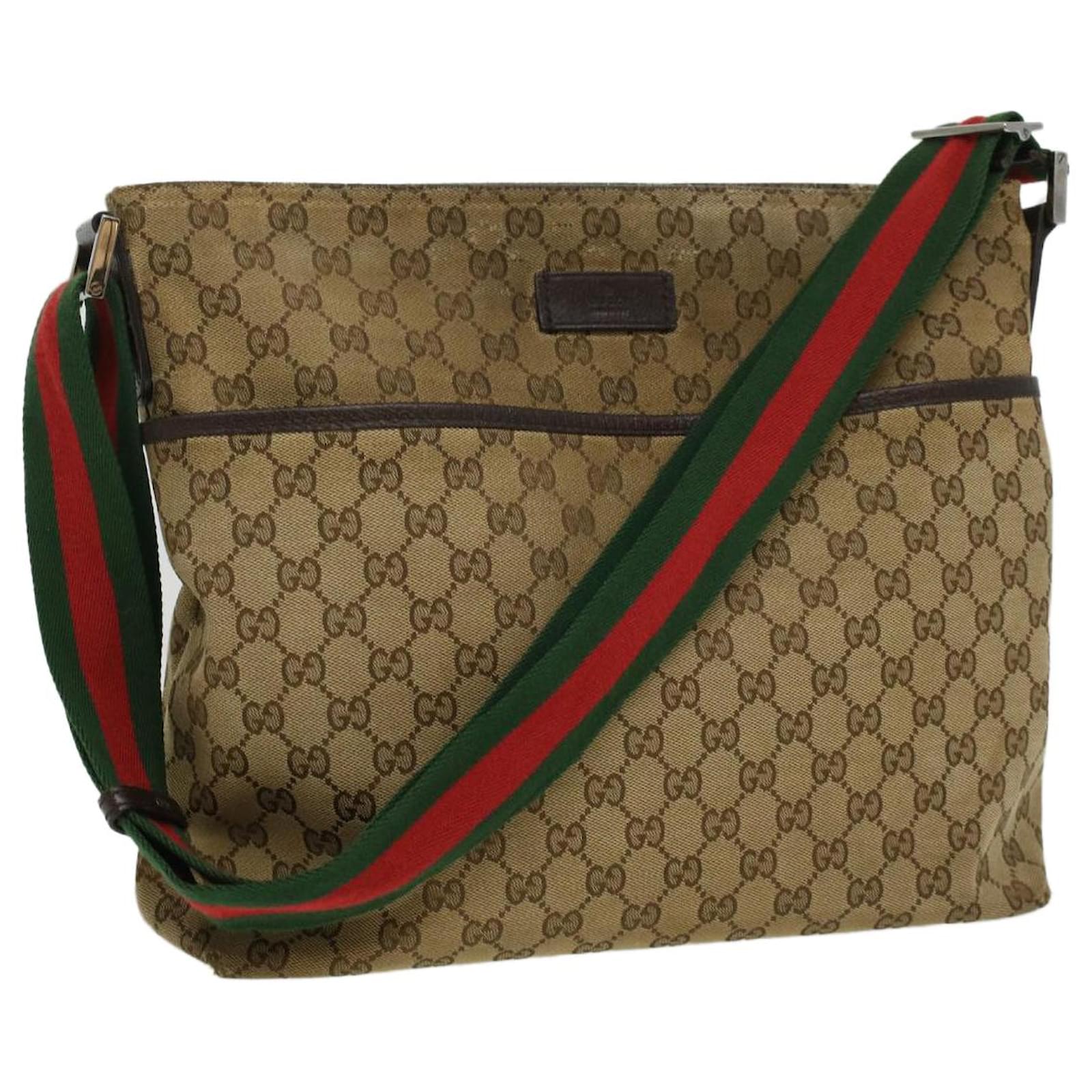 GUCCI-Sherry-Line-GG-Canvas-Leather-Shoulder-Bag-Beige-189751