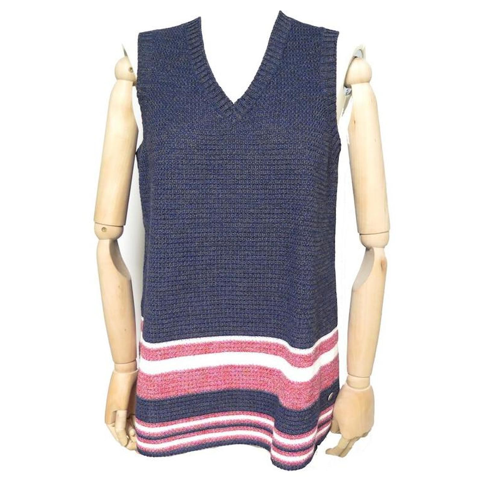 NEW TOP CHANEL P53641 KNITTED TANK TOP M 40 BLUE PINK TOP KNITTED