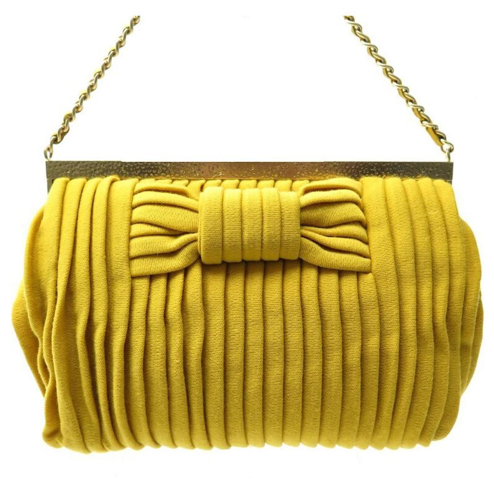 Handbags Chanel New Chanel Pouch Knot Pouch in Yellow Pleated Fabric New Hand Bag Purse